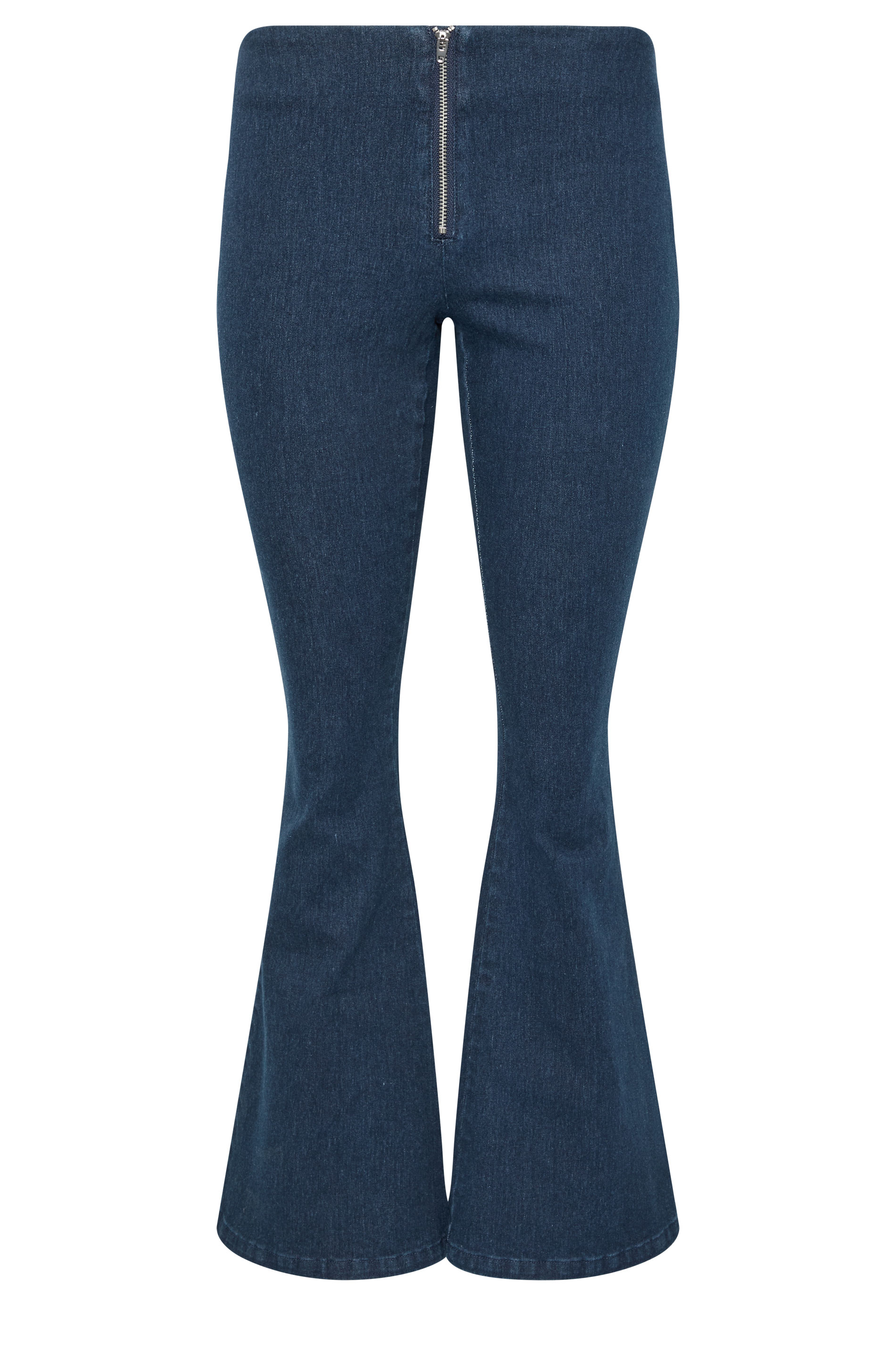 PixieGirl Petite Women's Indigo Blue Zip Front Kick Flare Jeans | PixieGirl  5