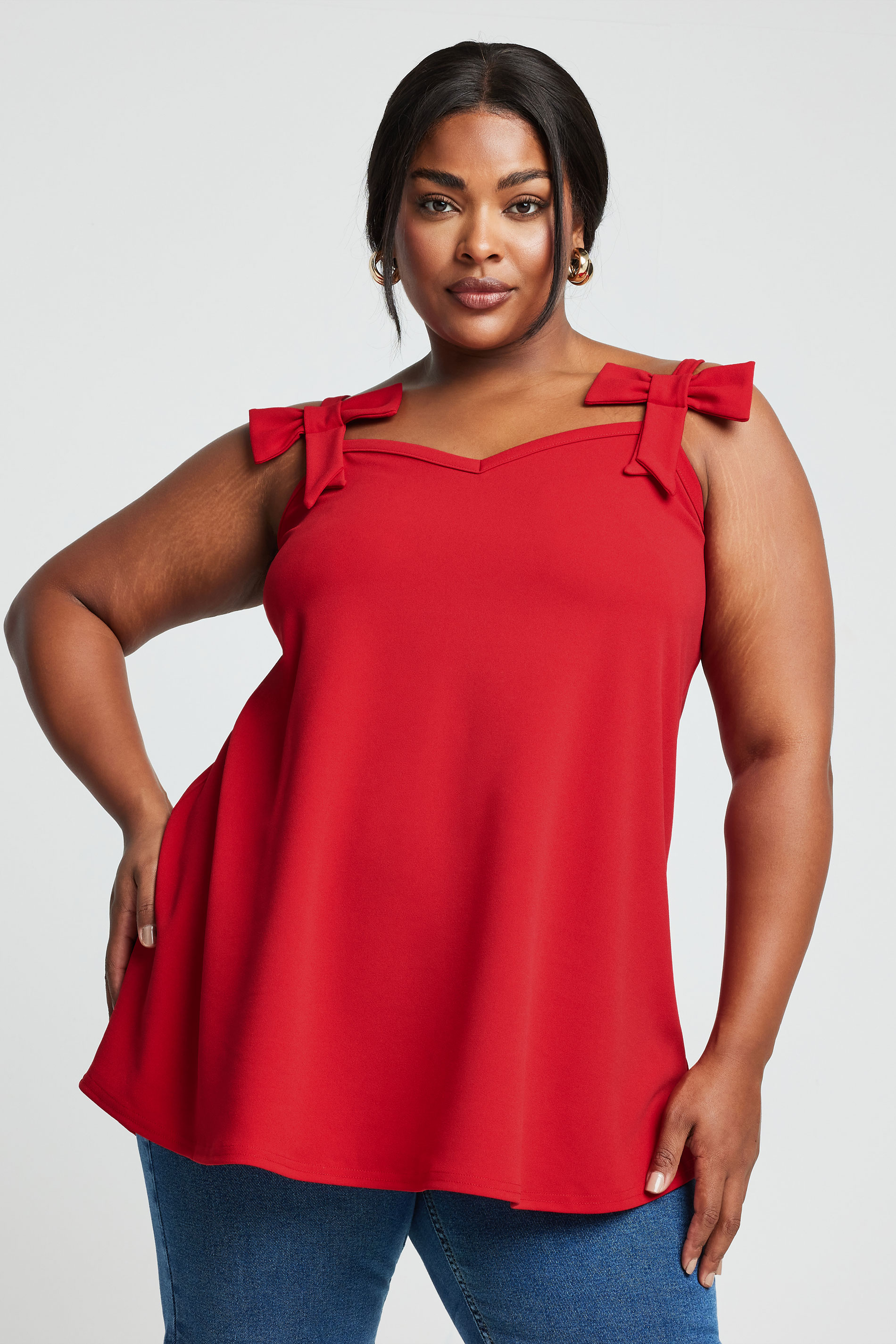 LIMITED COLLECTION Plus Size Red Bow Detail Cami Top | Yours Clothing 1