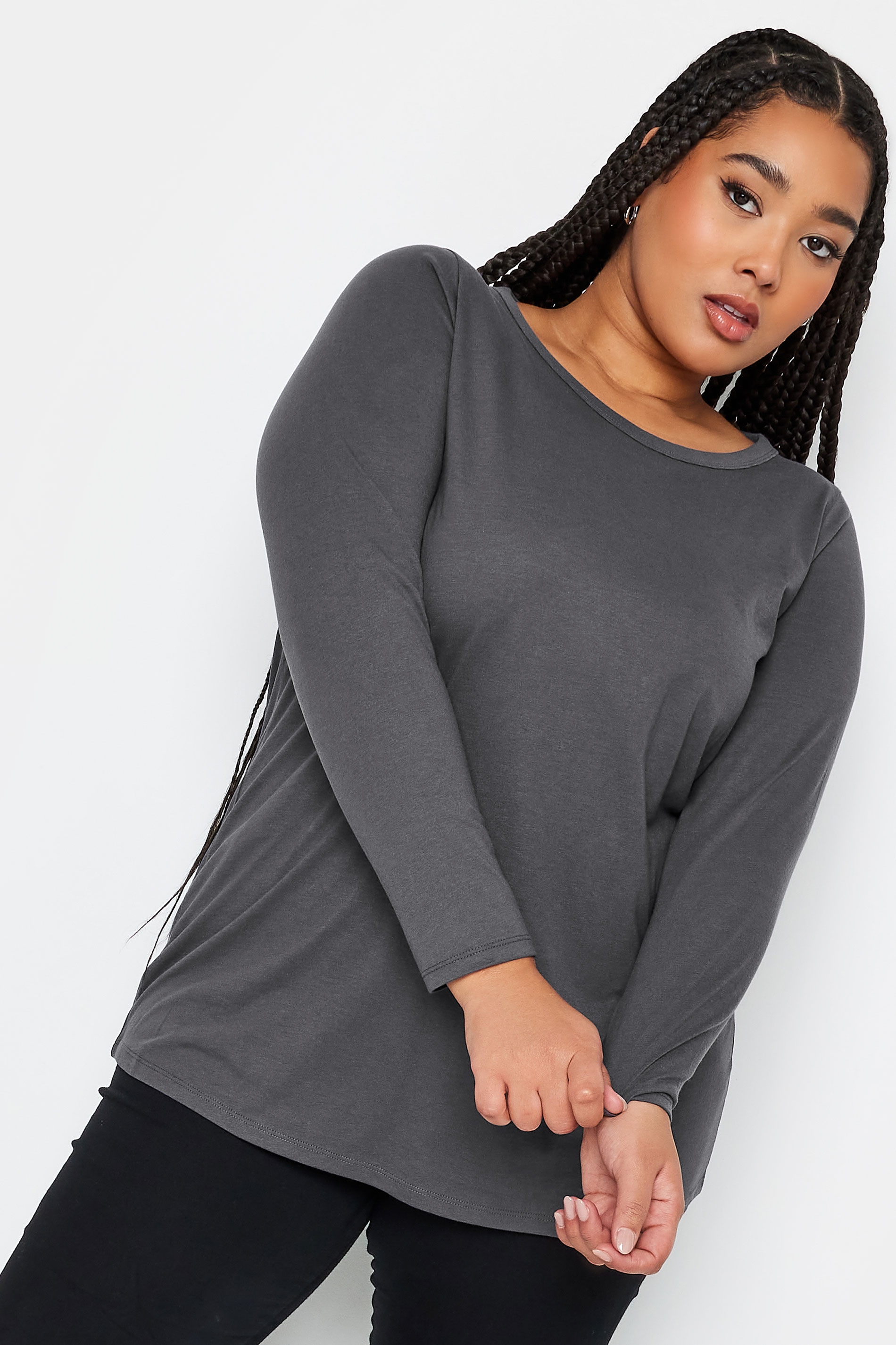 YOURS Plus Size Grey Long Sleeve Top | Yours Clothing 1