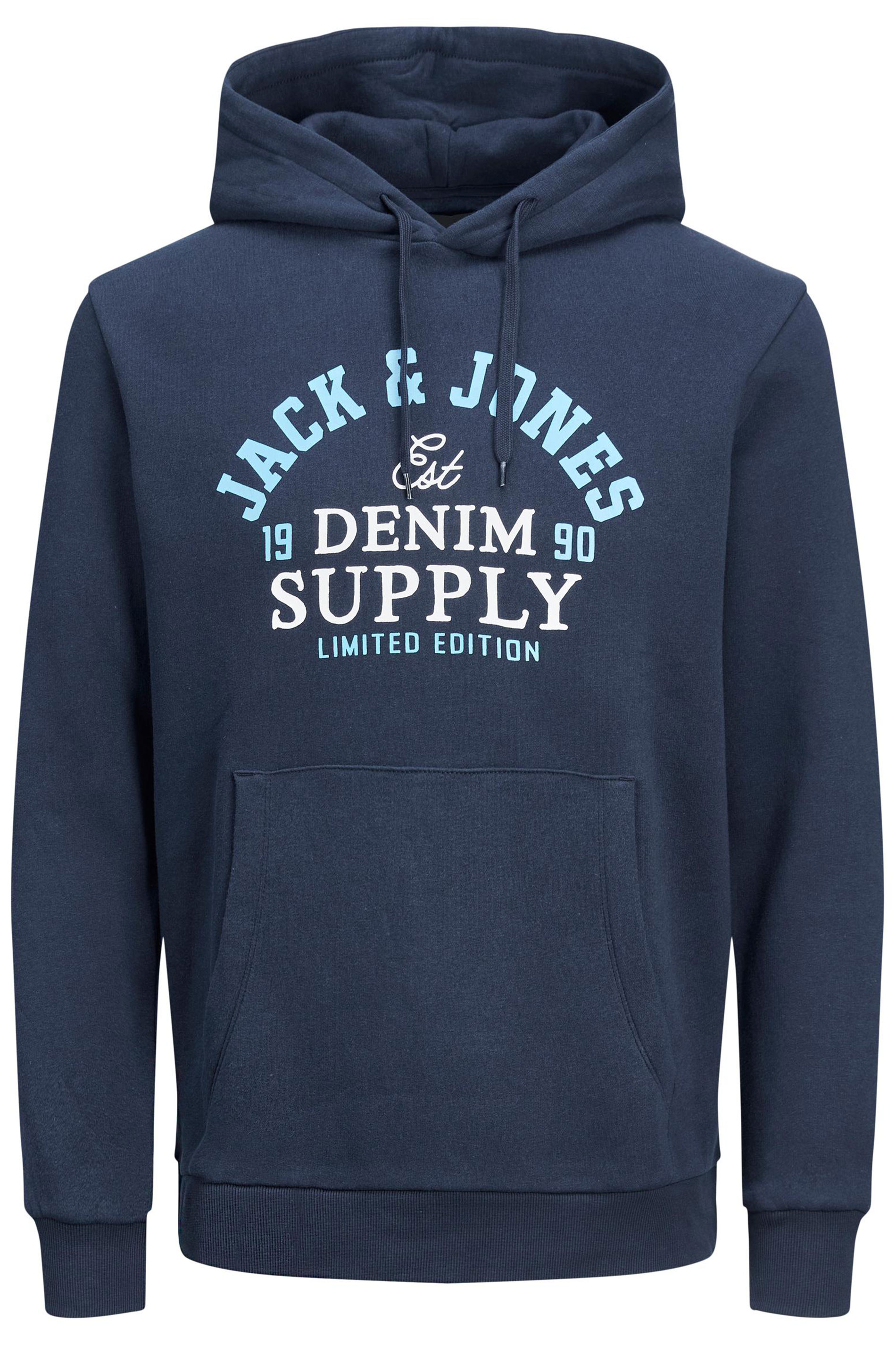 JACK & JONES Big & Tall Navy Blue Logo Sweat Hoodie 1