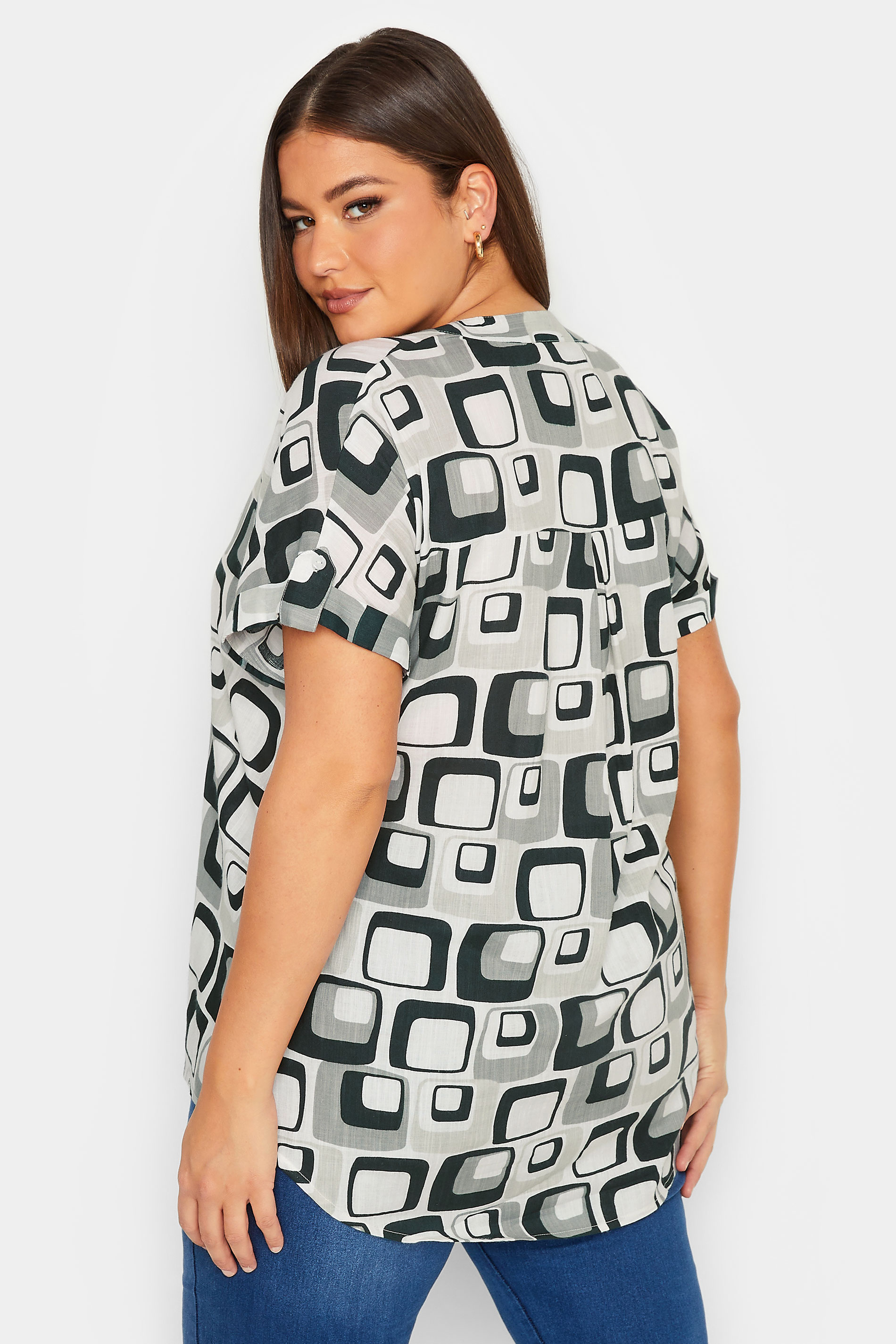 YOURS Curve Black Abstract Print Button Through Shirt | Yours Clothing 3