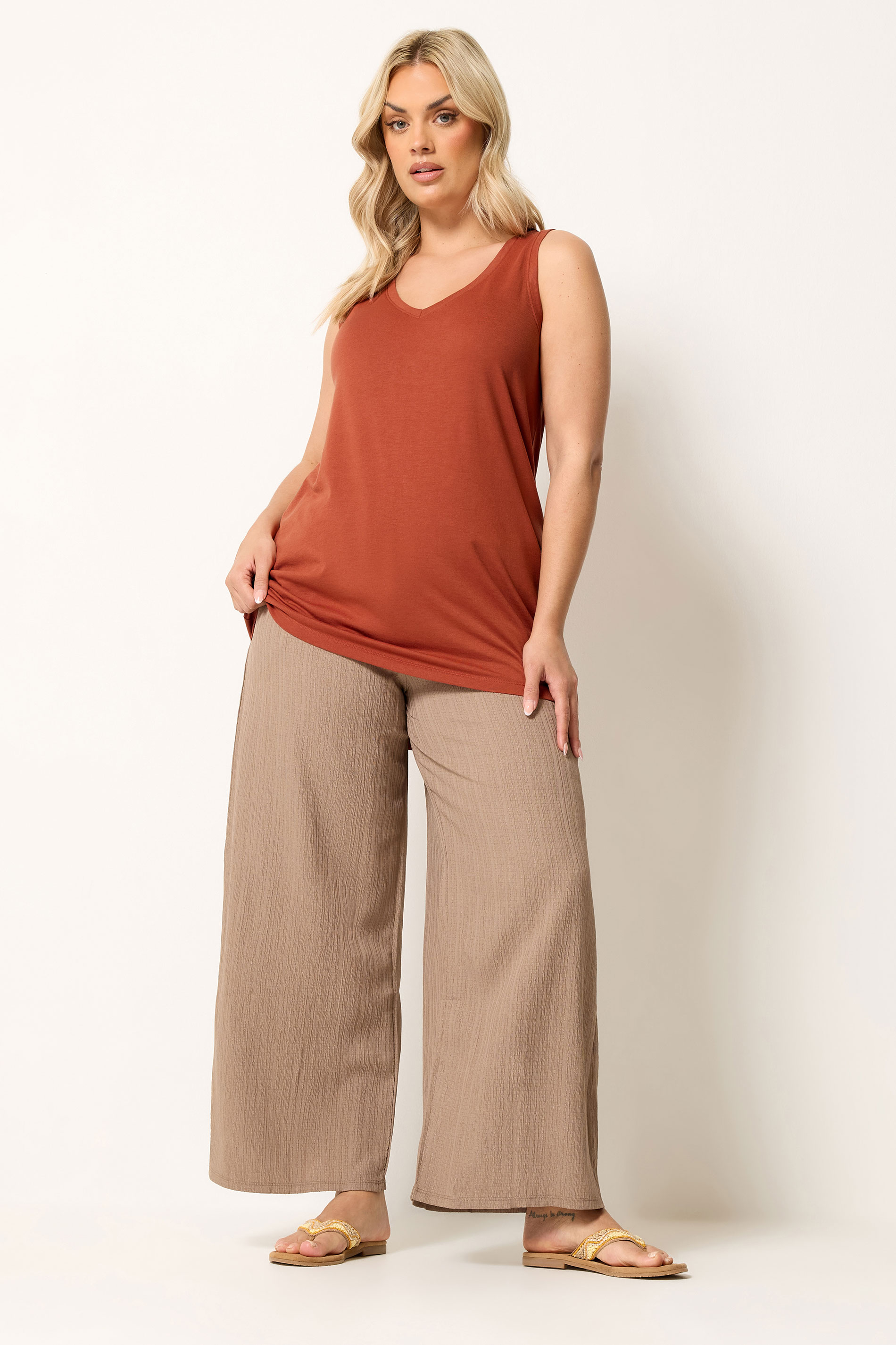 YOURS Plus Size Burnt Orange V-Neck Vest Top | Yours Clothing 1
