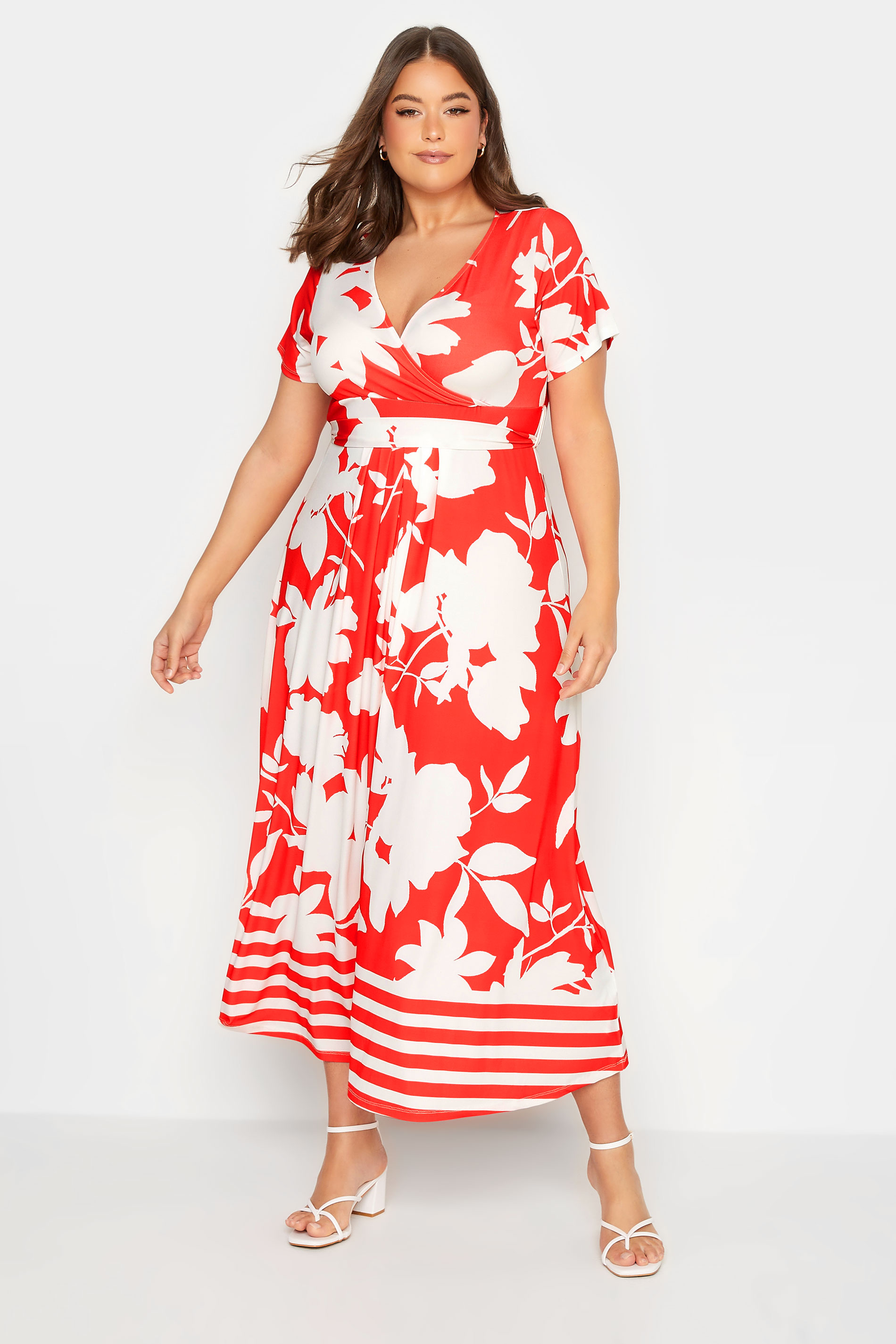YOURS Curve Plus Size Red Floral Midaxi Wrap Dress | Yours Clothing  2