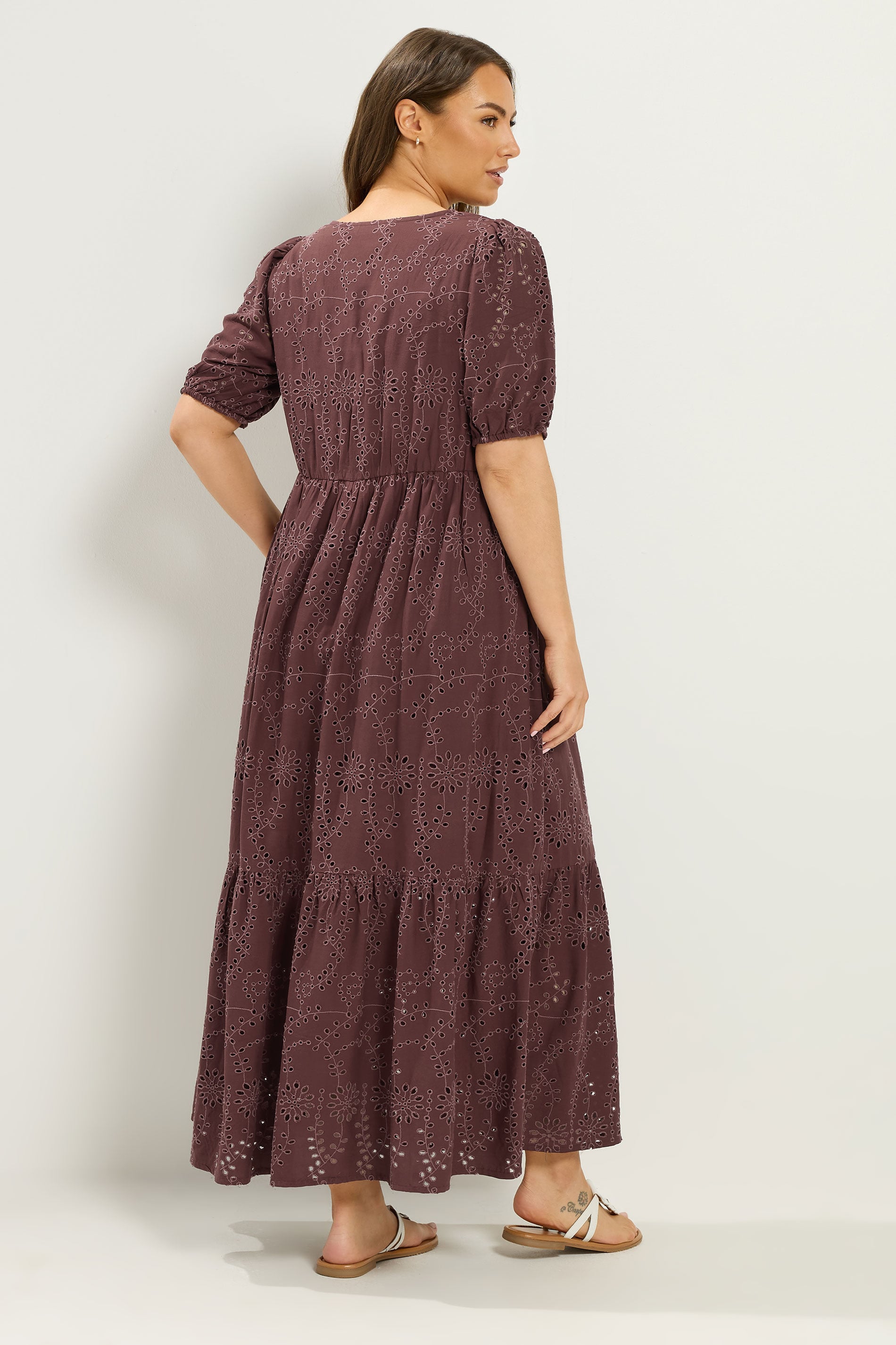 YOURS Plus Size Chocolate Brown Broderie Anglaise Tea Dress | Yours Clothing 2