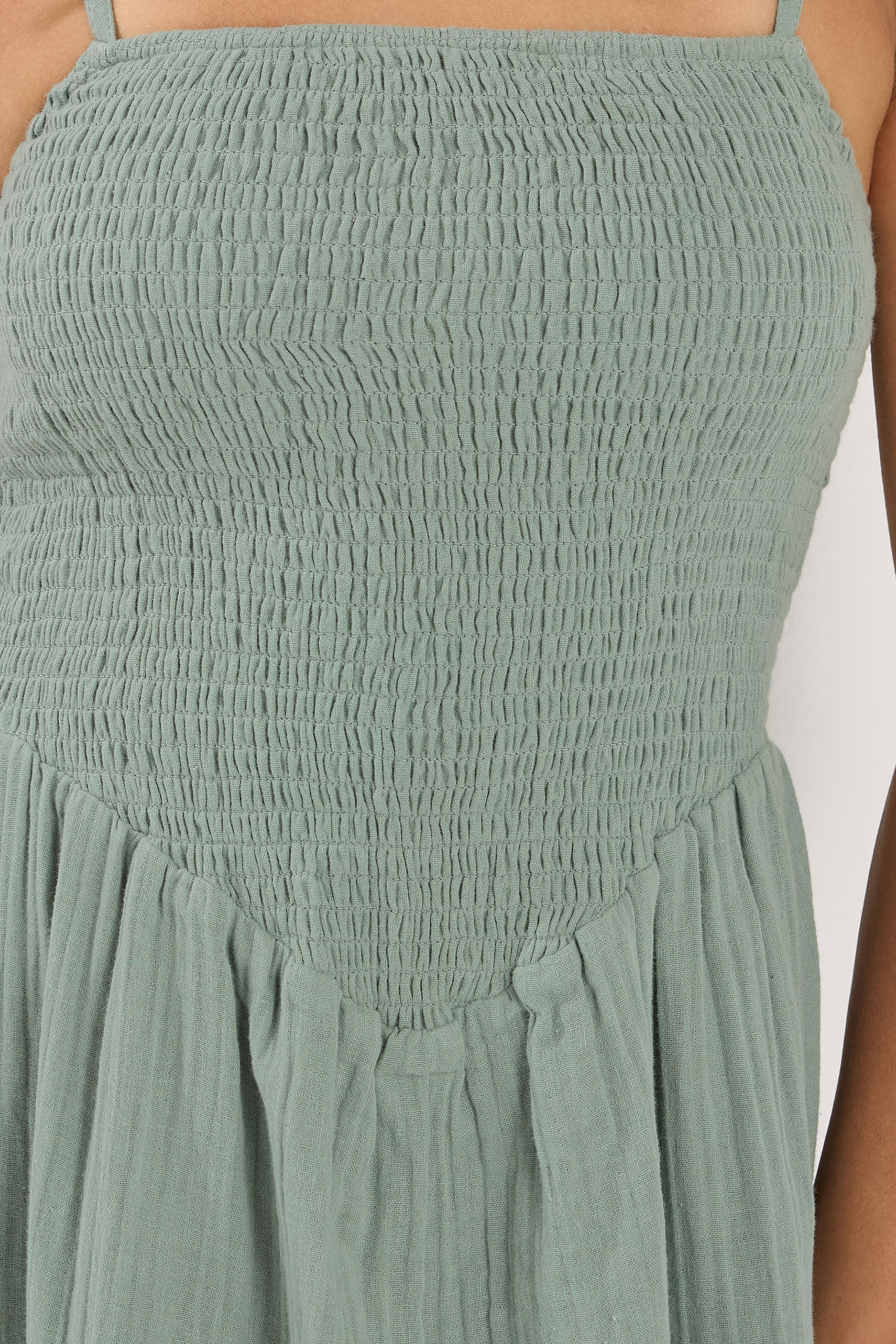 PixieGirl Petite Women's Sage Green Cotton Cheesecloth Midi Dress | PixieGirl 4