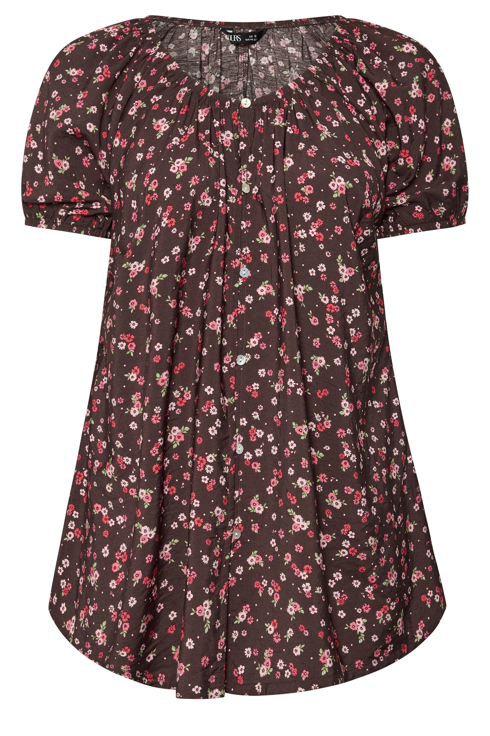 YOURS Plus Size Chocolate Brown Floral Blouse | Yours Clothing 1