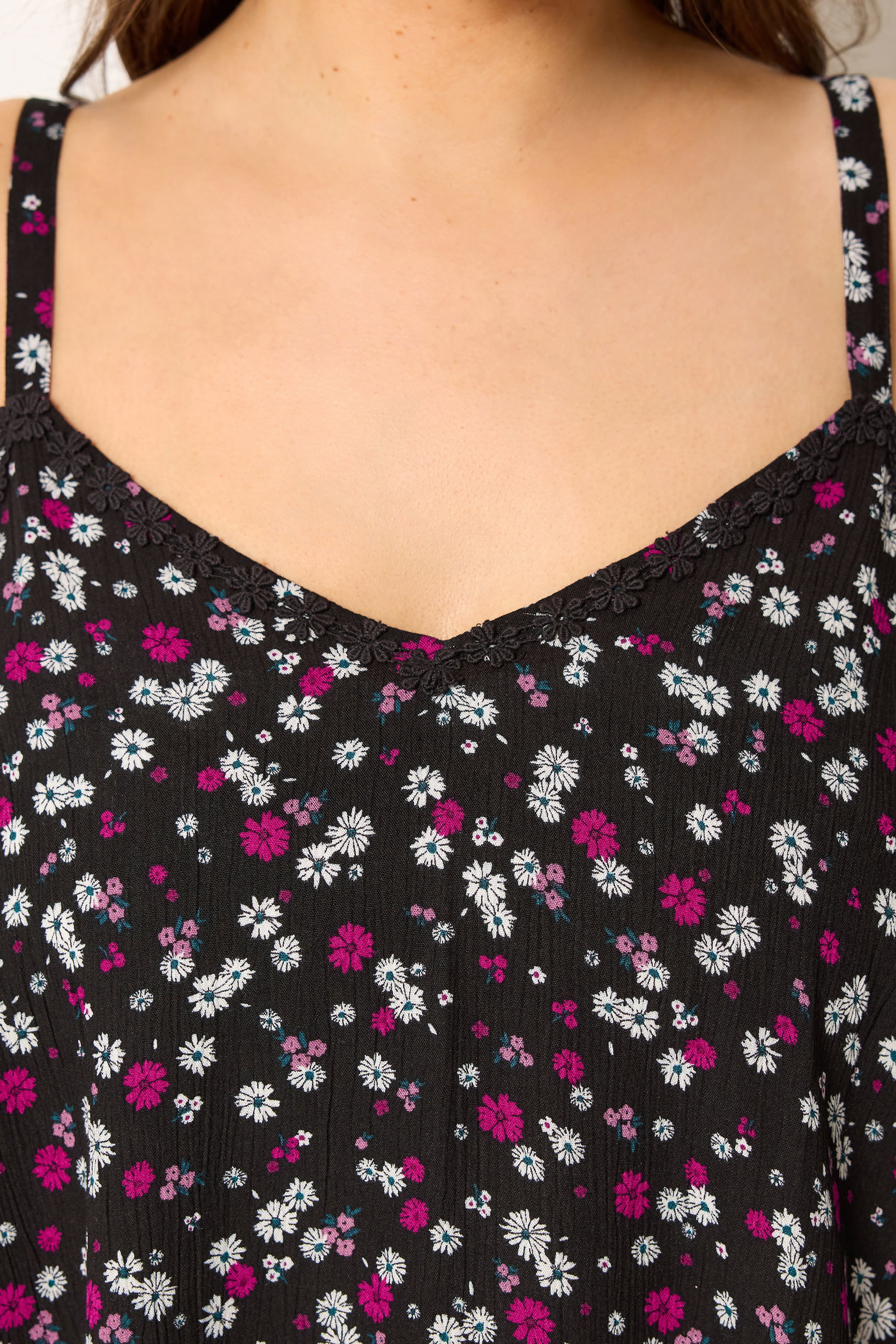 YOURS Plus Size Black Floral Trim Cami Vest Top | Yours Clothing 4