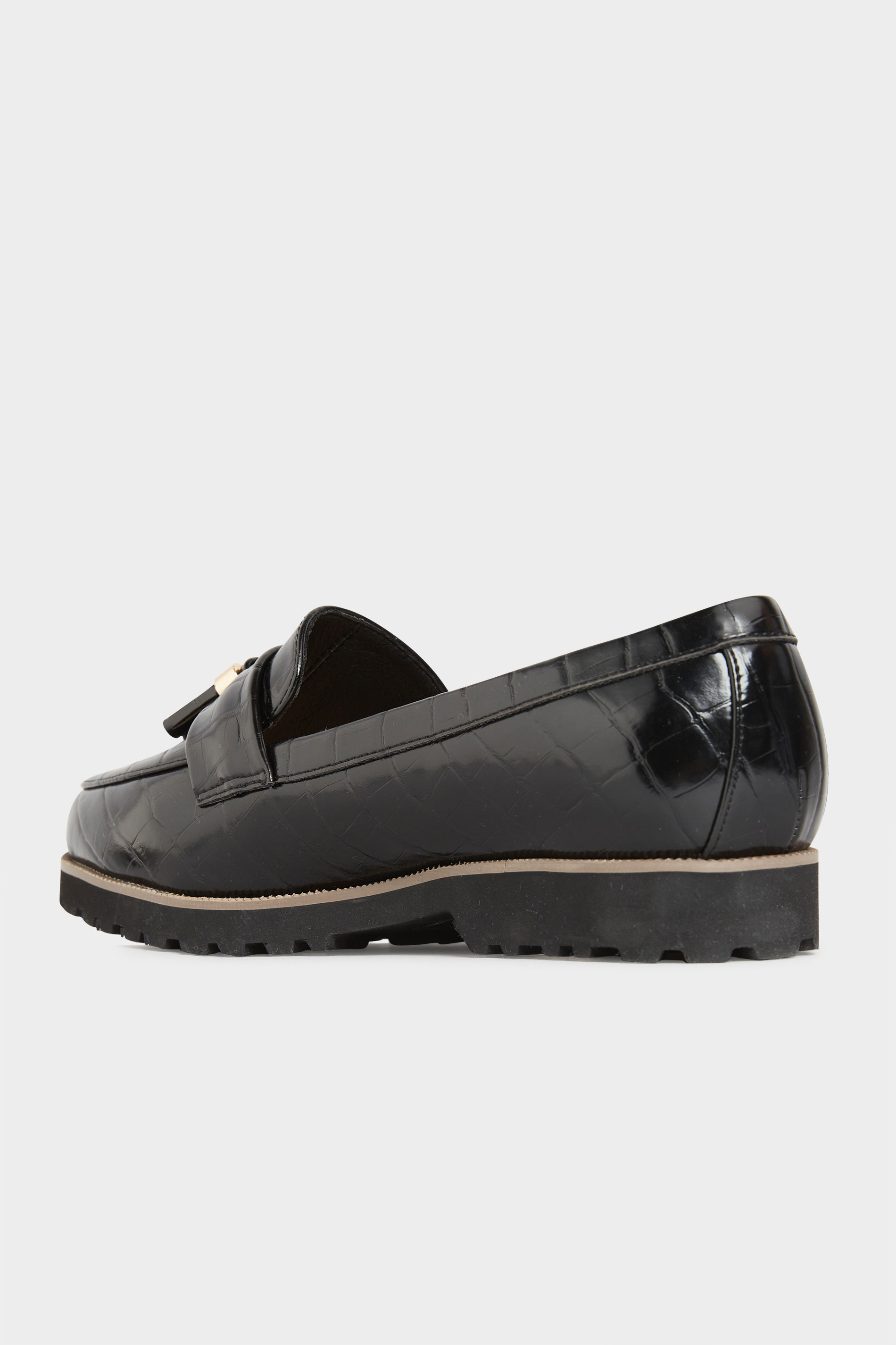 LIMITED COLLECTION Black Croc Tassel Loafers In Extra Wide Fit | Yours ...