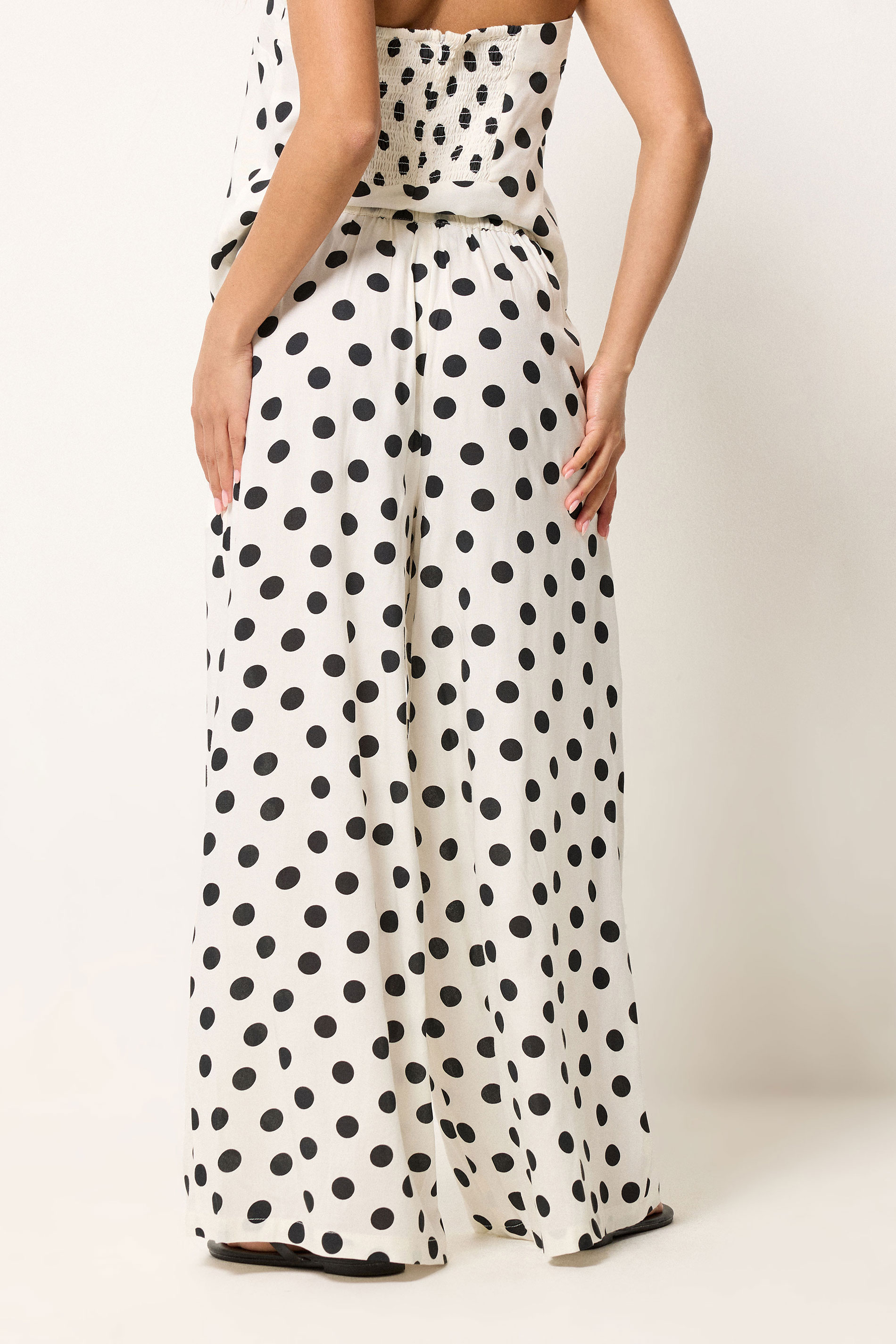 PixieGirl Petite Women's Set White Polka Dot Bandeau Top & Wide Leg Trousers | PixieGirl 5