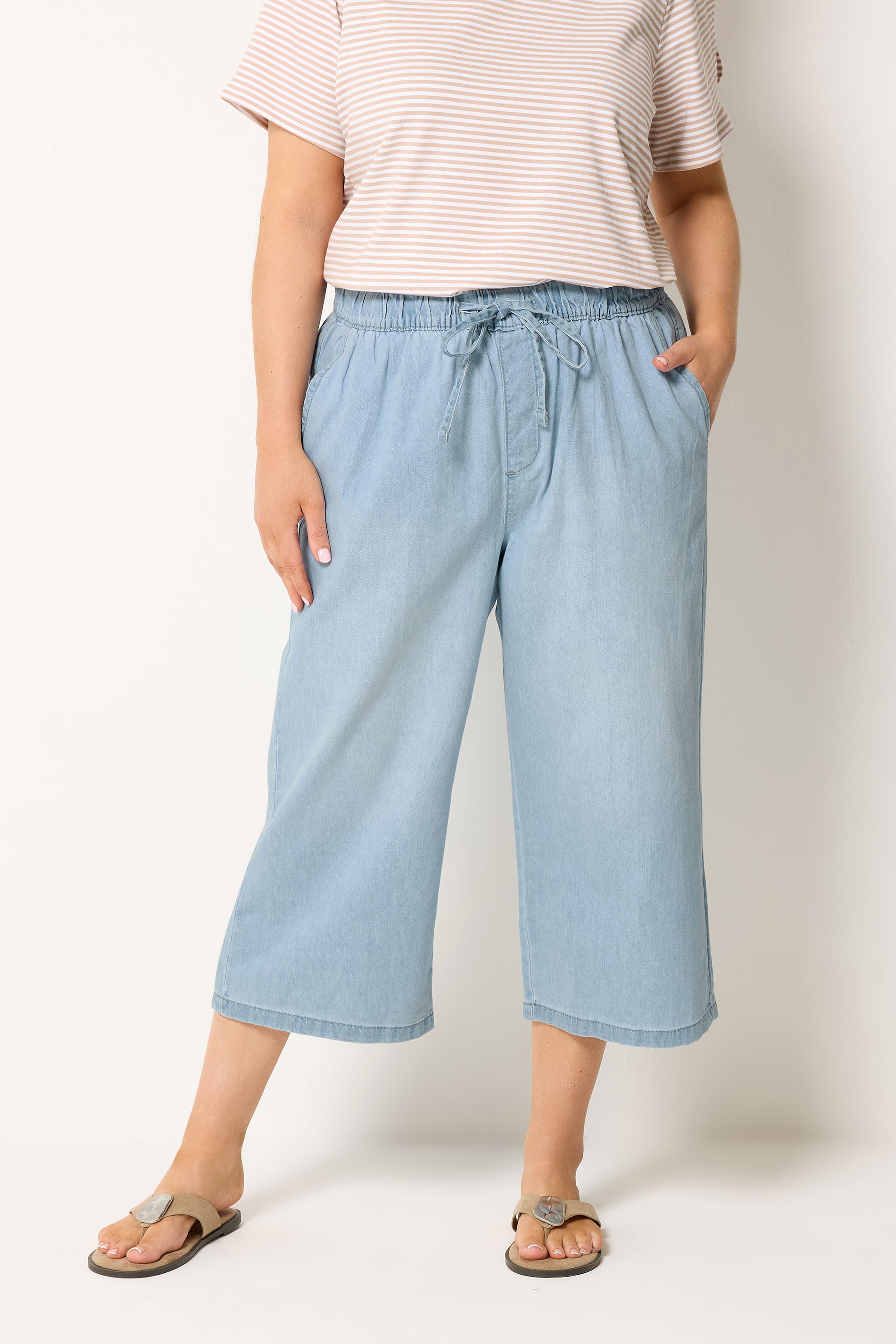 Yours Plus Size Blue Crop Wide Leg Jeans | Yours Clothing 3