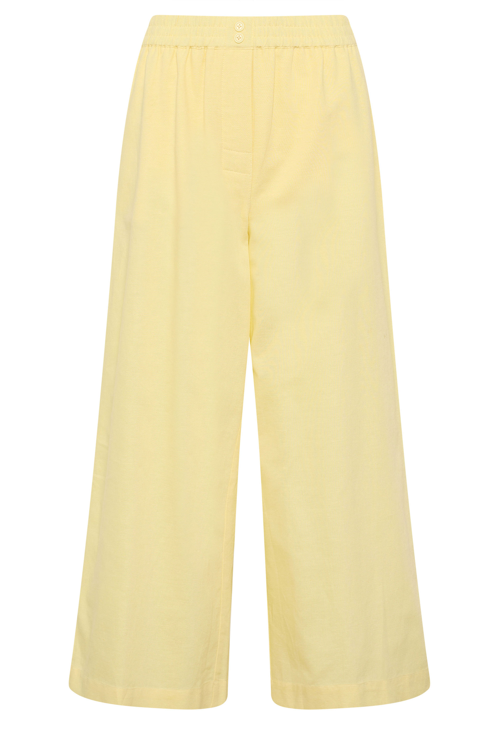PixieGirl Petite Women's Yellow Button Linen Wide Leg Trousers | PixieGirl 5