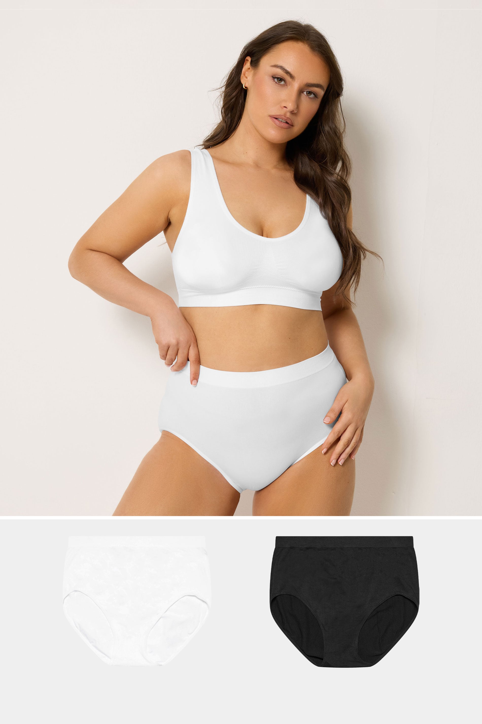 YOURSET Plus Size 2 PACK Black & White Seamless Light Control Full Briefs | Yours Clothing  1