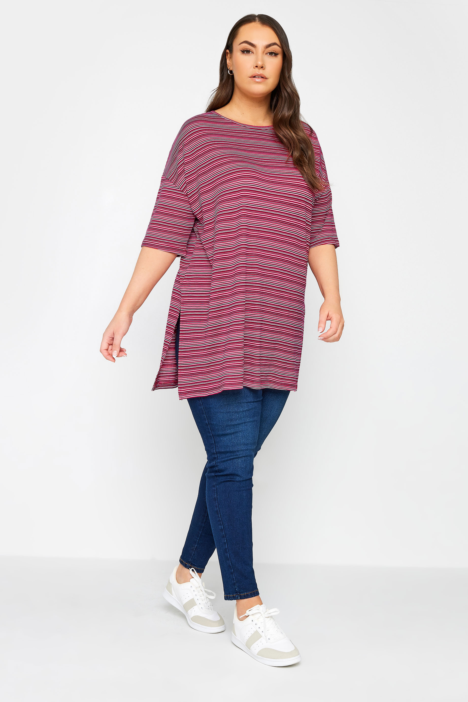 YOURS Curve Pink Stripe Oversized Top | Yours Clothing 2
