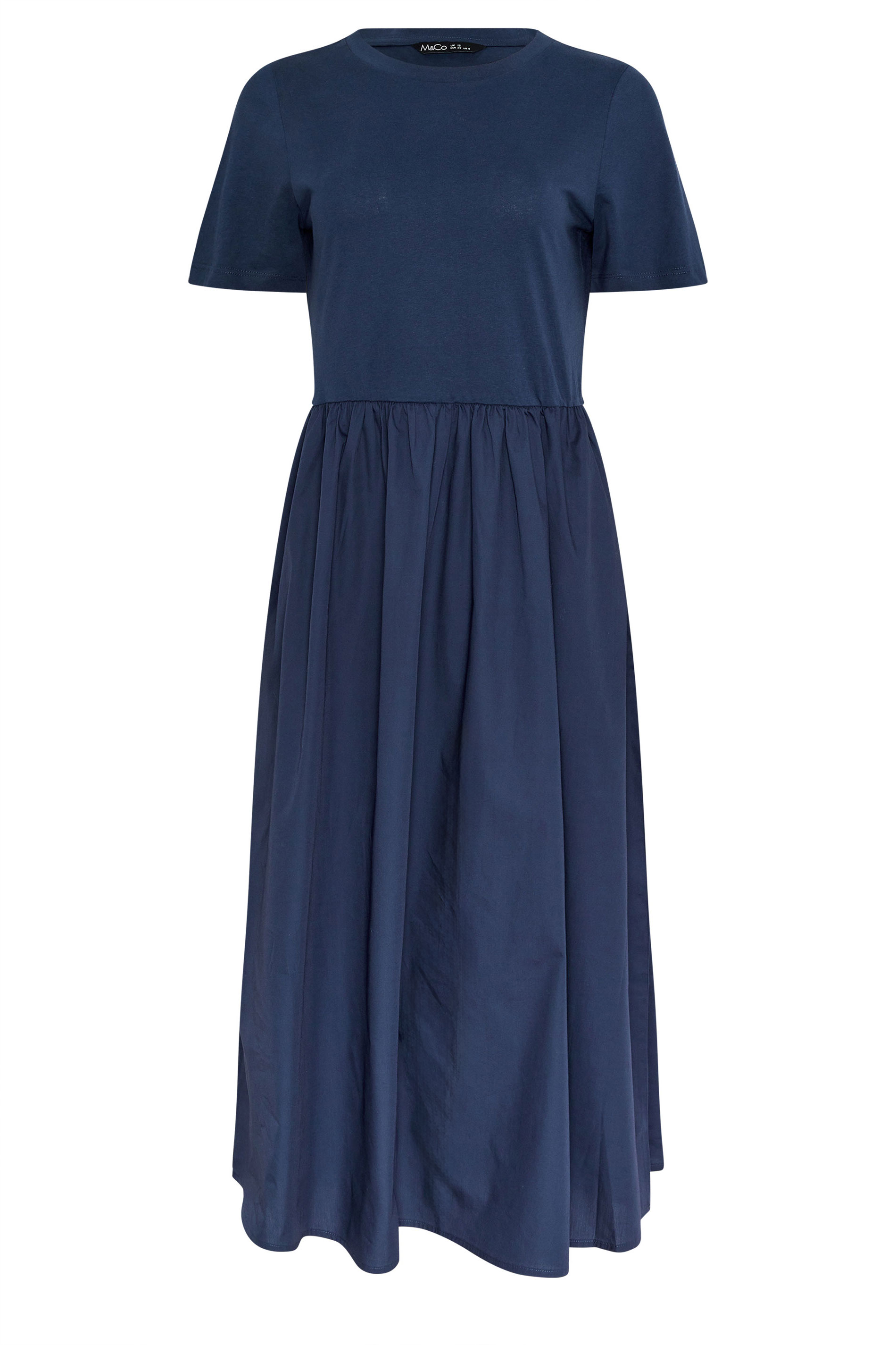 M&Co Navy Blue Short Sleeve Cotton Midi Dress | M&Co 5
