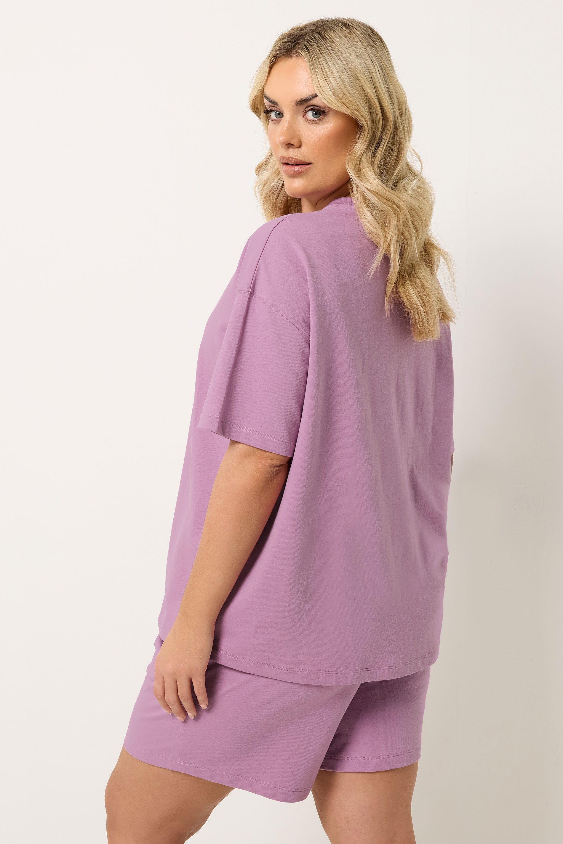 YOURS Plus Size Set Purple Sweat T-Shirt & Short | Yours Clothing 2