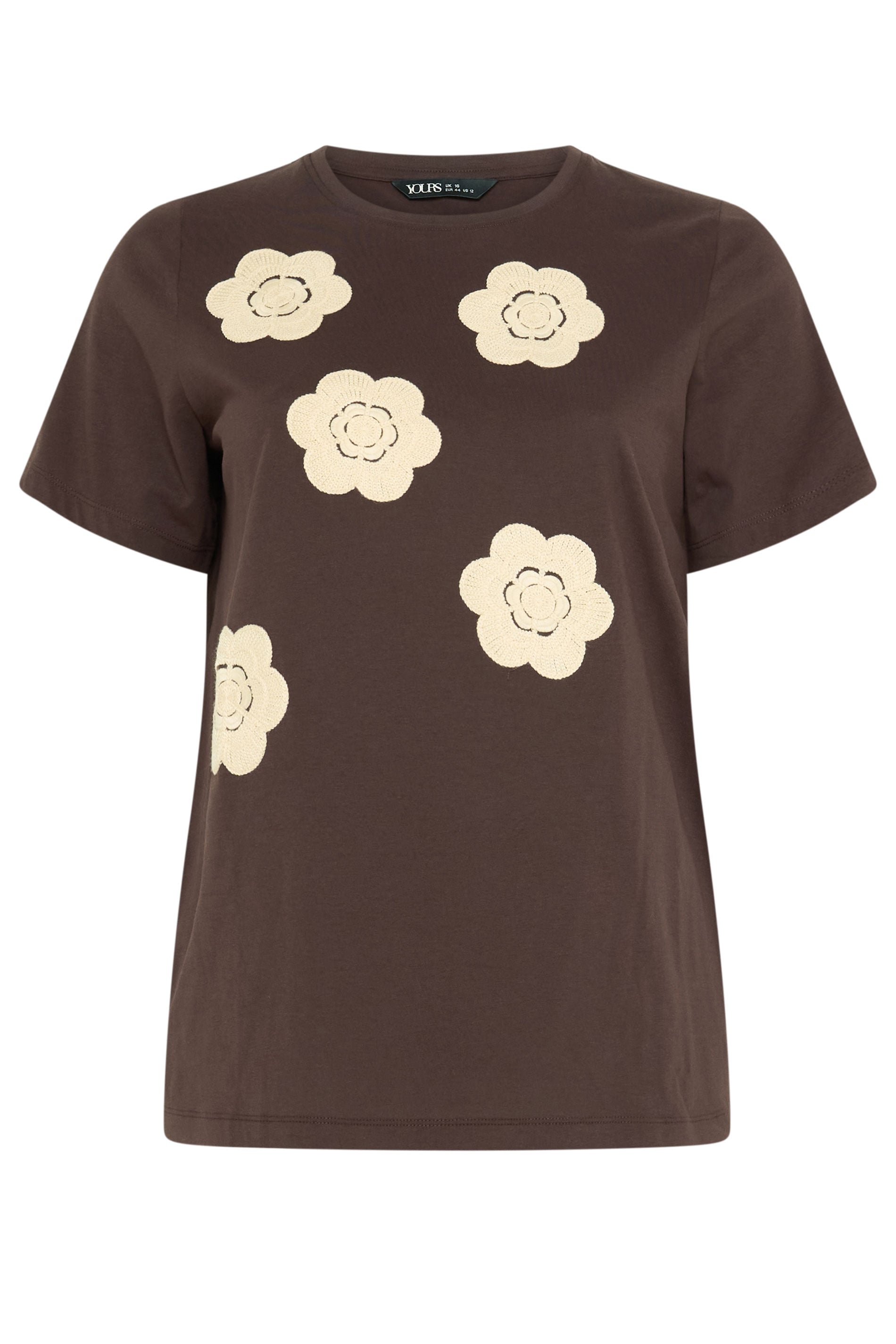 YOURS Plus Size Chocolate Brown Daisy Applique T-Shirt | Yours Clothing 5
