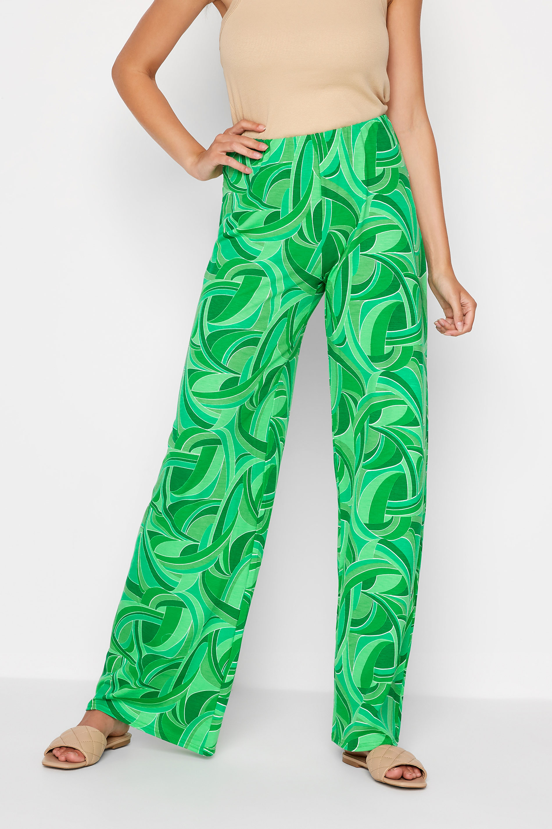 LTS Tall Women's Green Swirl Print Wide Leg Trousers | Long Tall Sally 1