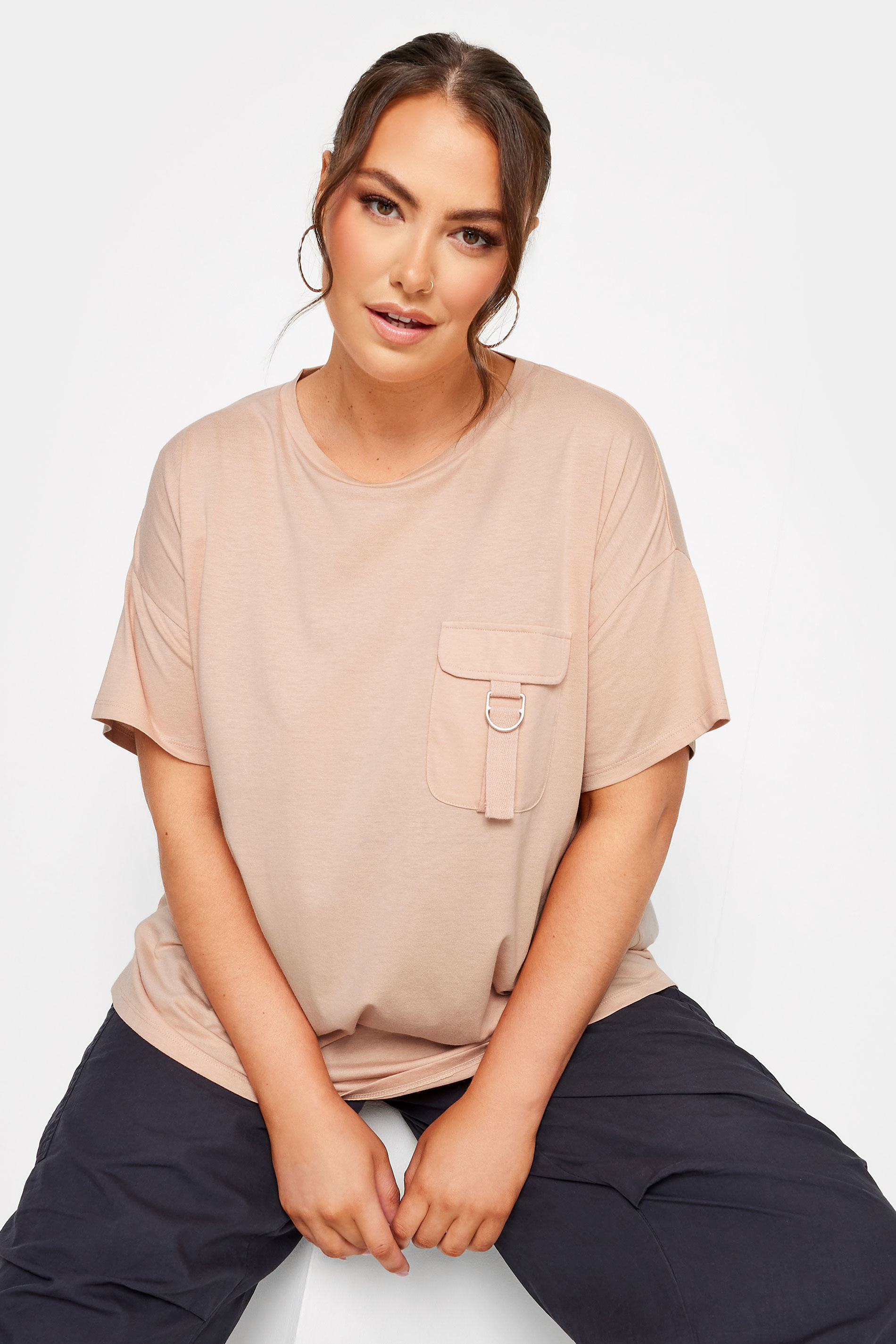 LIMITED COLLECTION Plus Size Pink Utility Pocket T-Shirt | Yours Clothing 2
