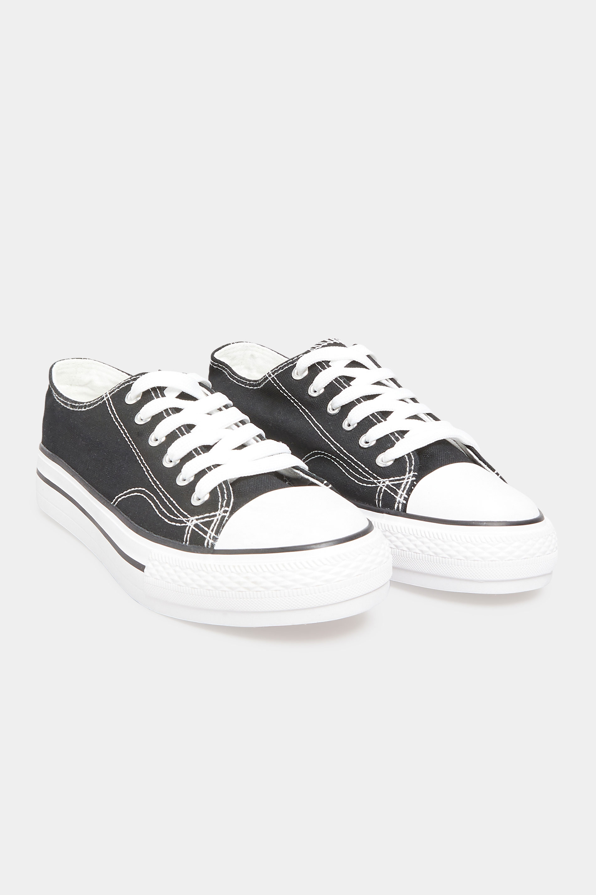 Black Canvas Platform Trainers In Wide Fit | Yours Clothing