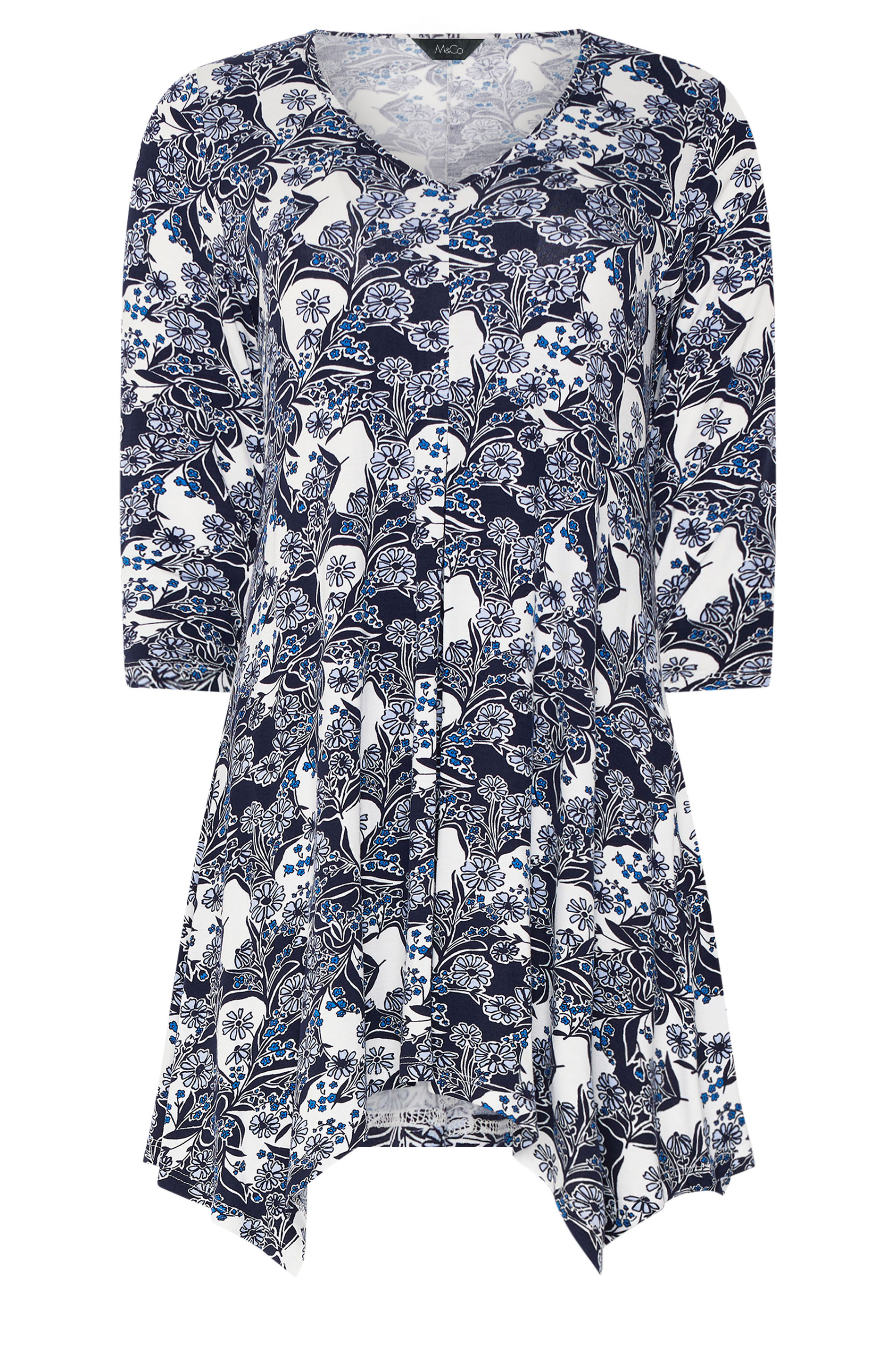 M&Co Navy Blue Floral Hanky Hem Top | M&Co 5