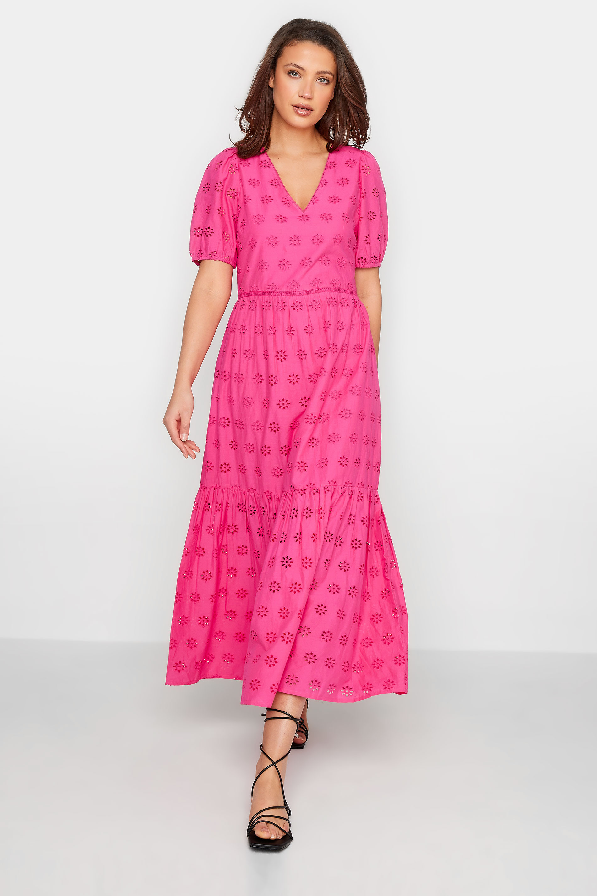 LTS Tall Women's Pink Broderie Tiered Maxi Dress | Long Tall Sally 1