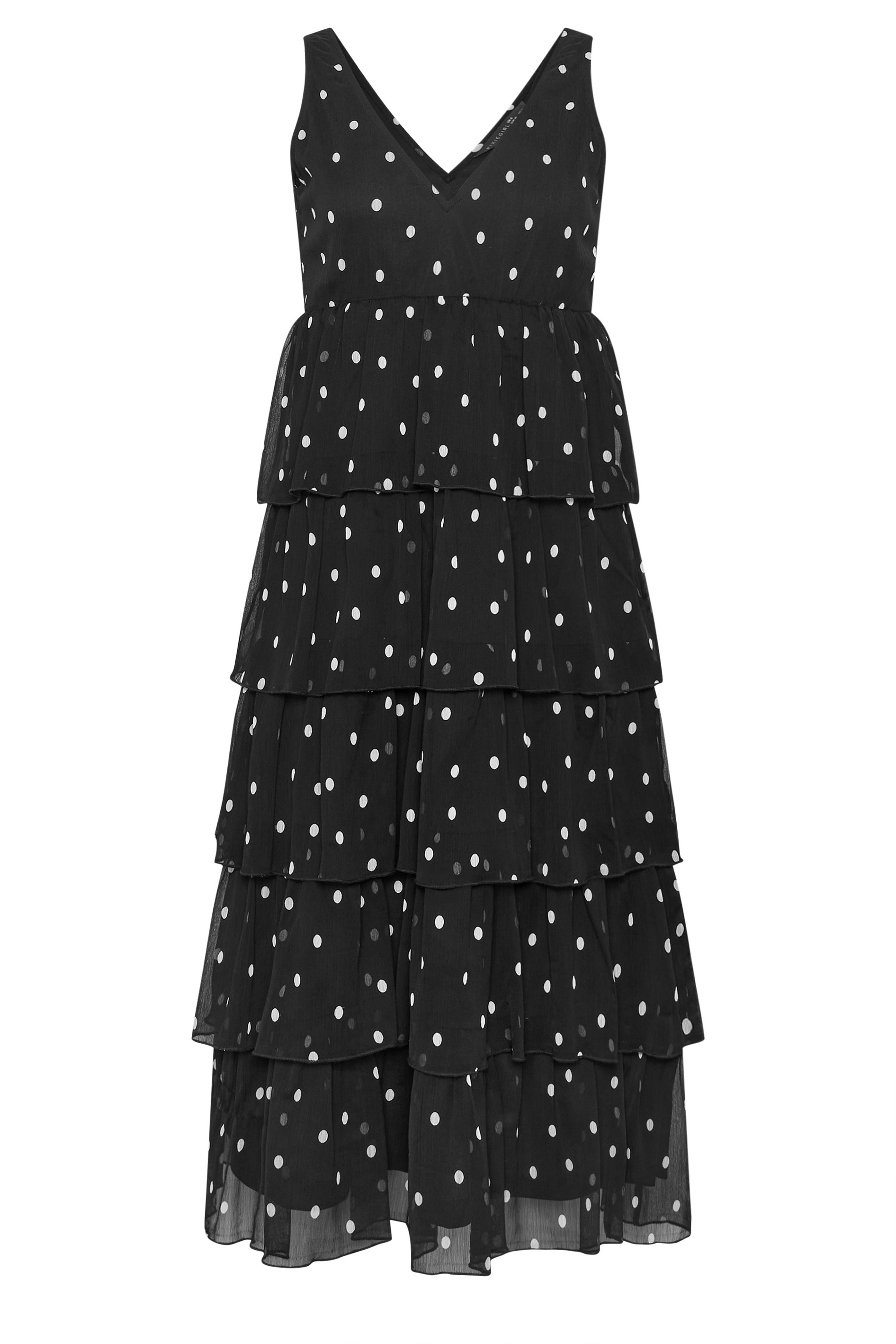 PixieGirl Petite Women's Black Polka Dot Chiffon Midi Dress | PixieGirl 6