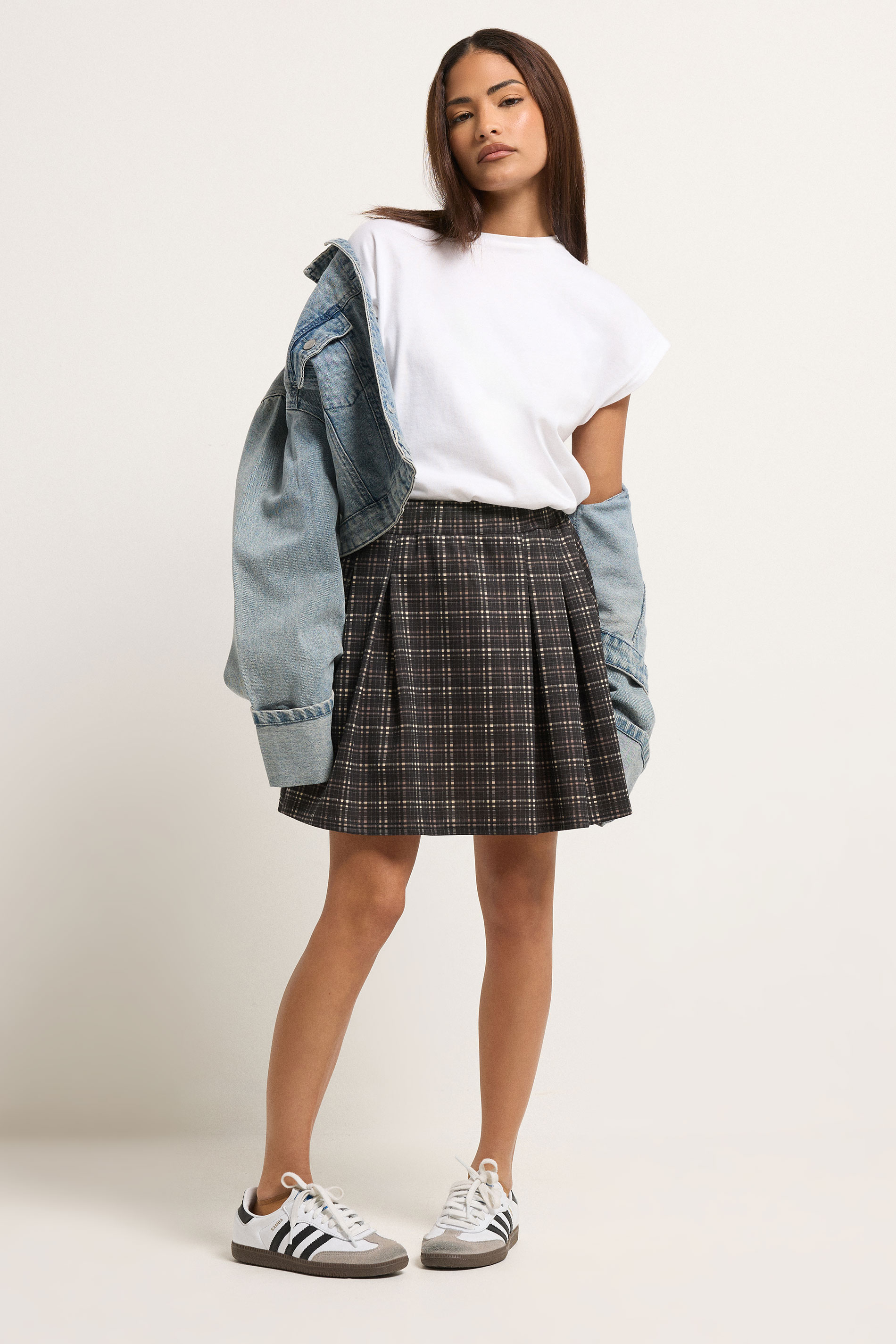 PixieGirl Petite Women's Chocolate Brown Check Mini Skirt | PixieGirl 1
