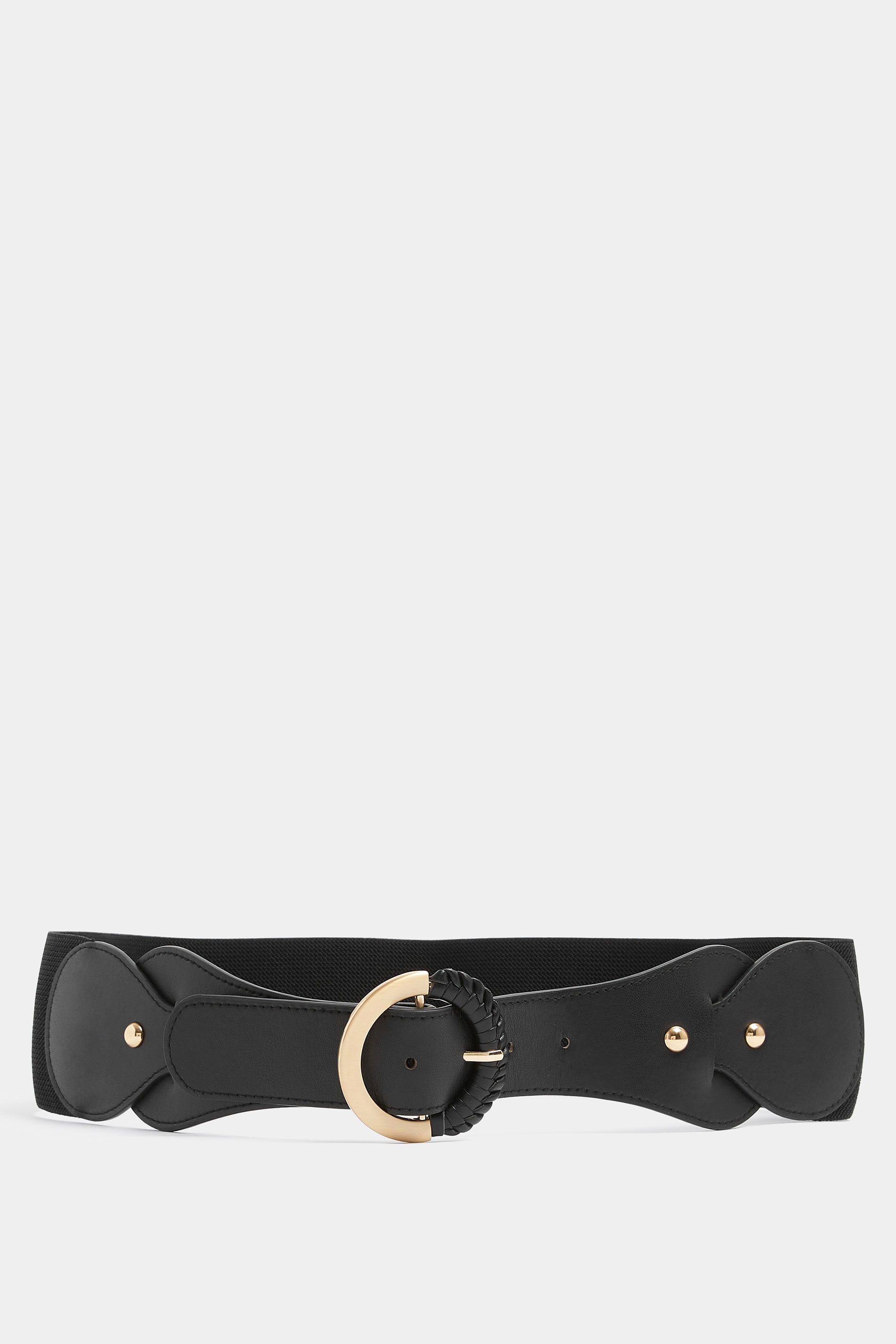 Black Wide Elasticated Round Buckle Belt | Yours Clothing 3