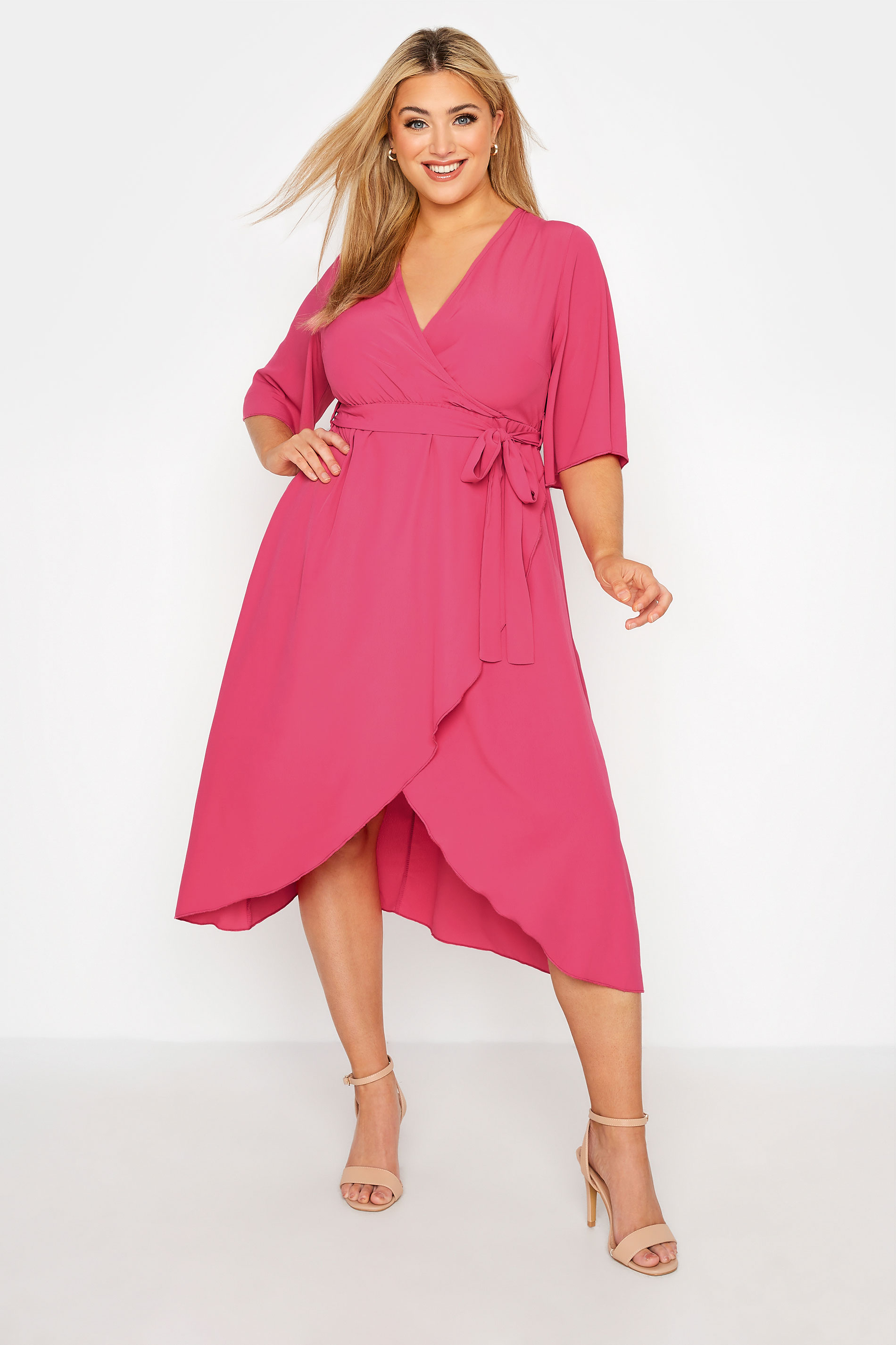 YOURS LONDON Plus Size Hot Pink Midi Wrap Dress | Yours Clothing 1