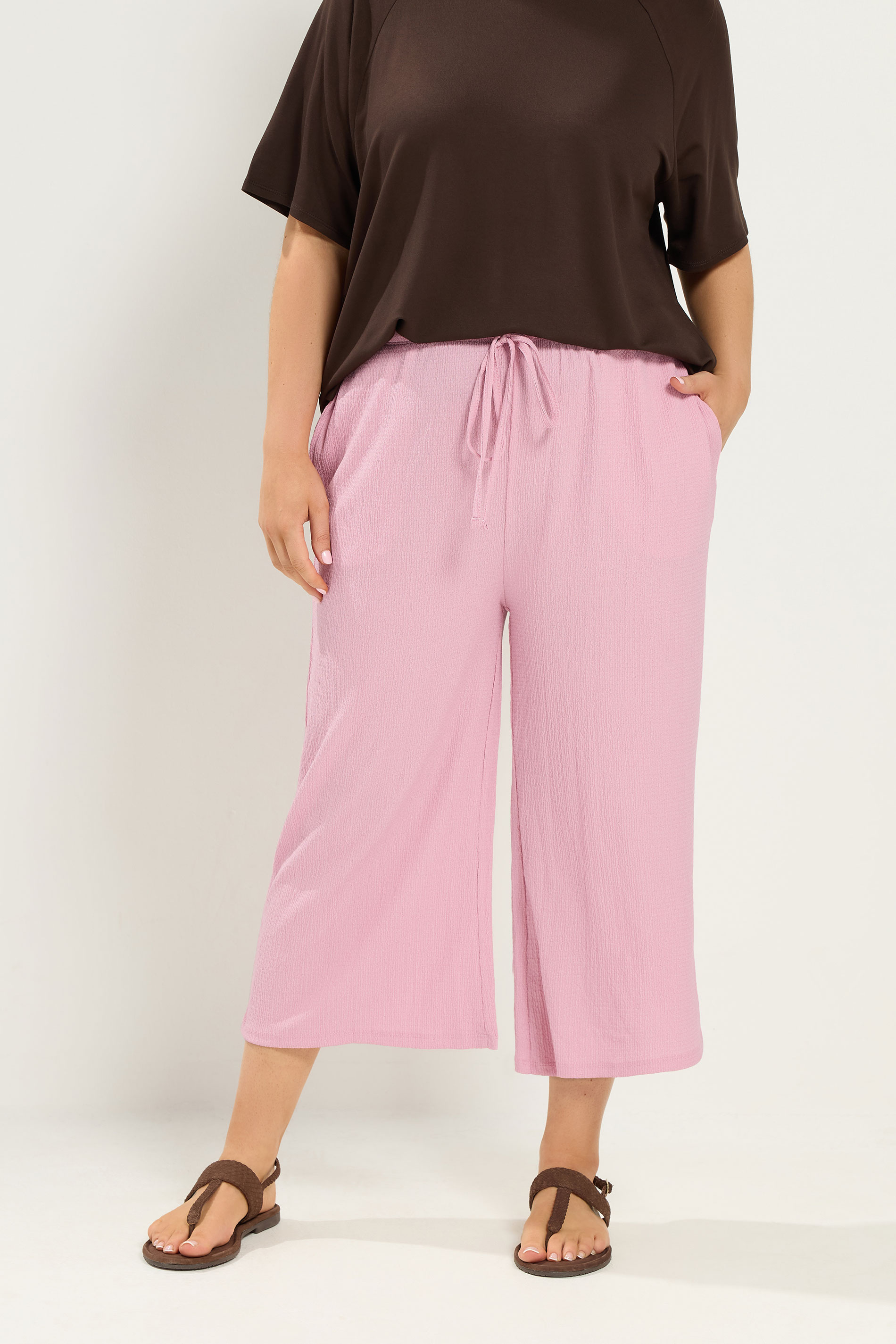 YOURS Plus Size Pink Crinkle Culottes | Yours Clothing 3