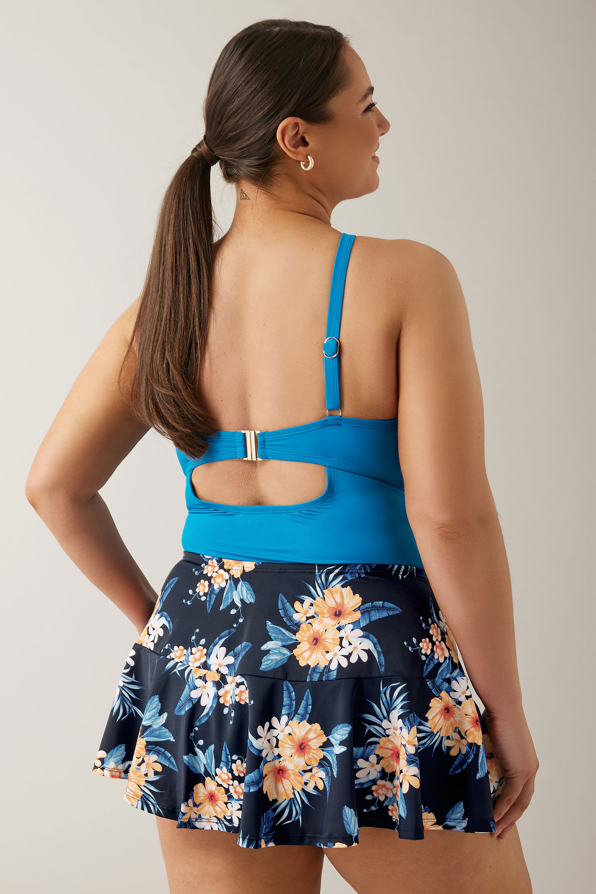 Evans Blue Hawiian Floral Print Swim Skirt 3