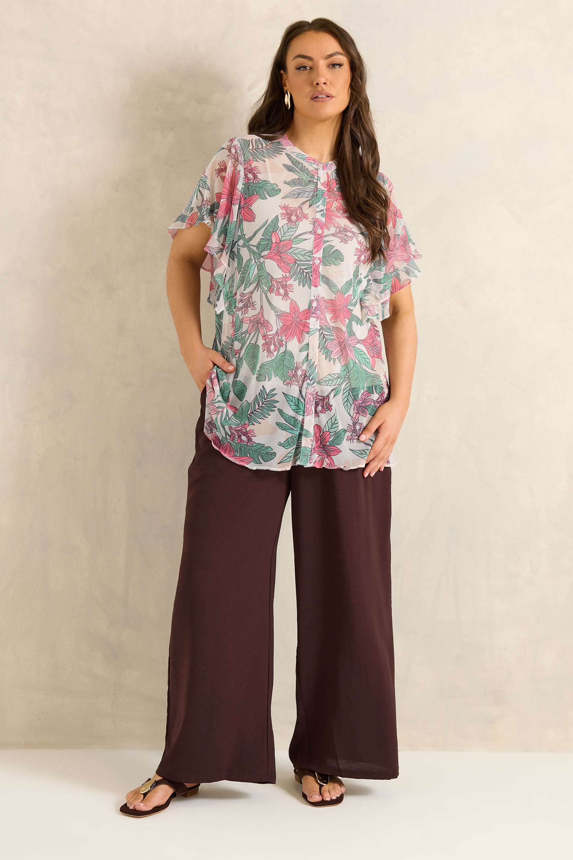 EVANS Curve Green Floral Frill sleeve Blouse | Evans 2