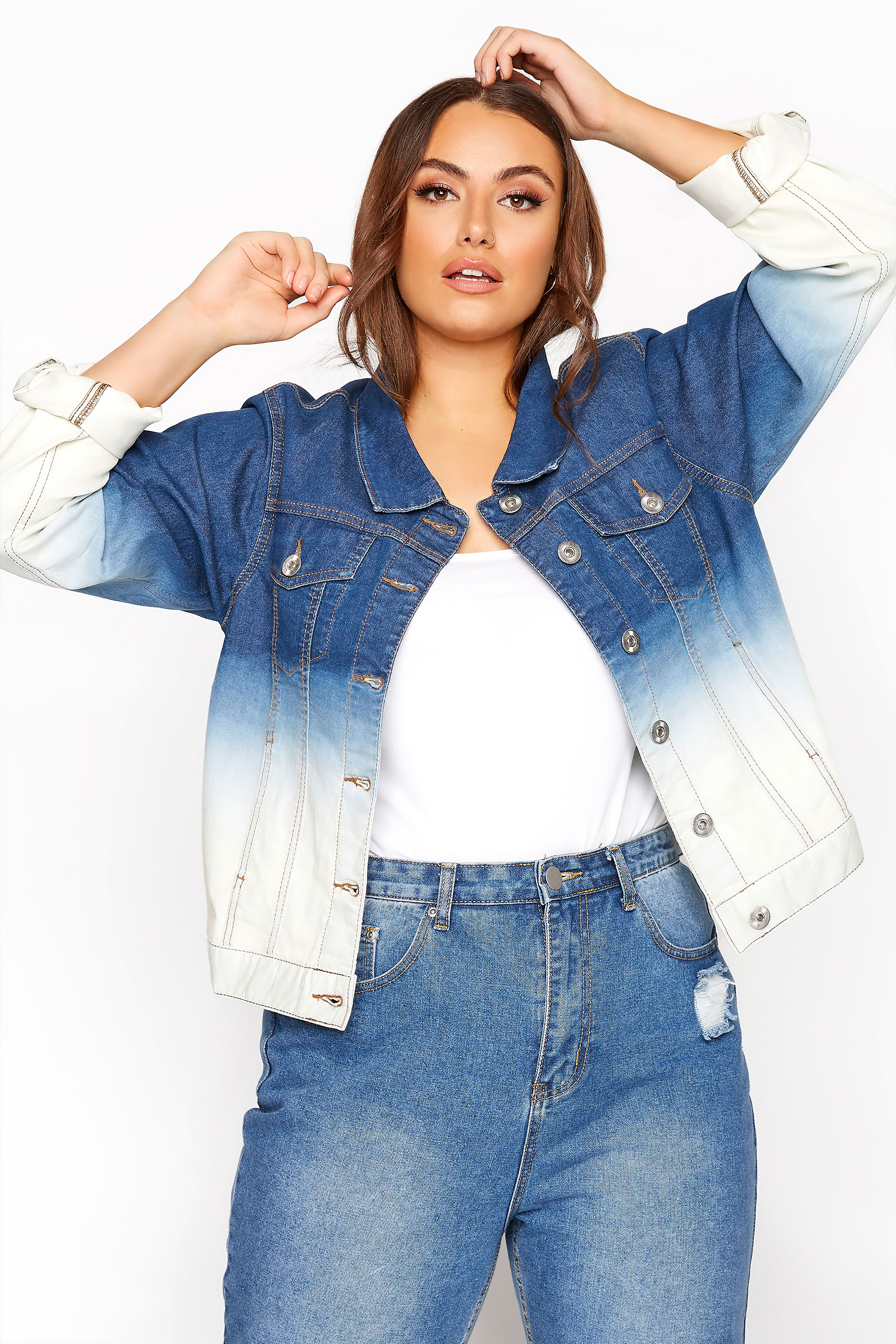 Blue Ombre Denim Stretch Jacket | Yours Clothing