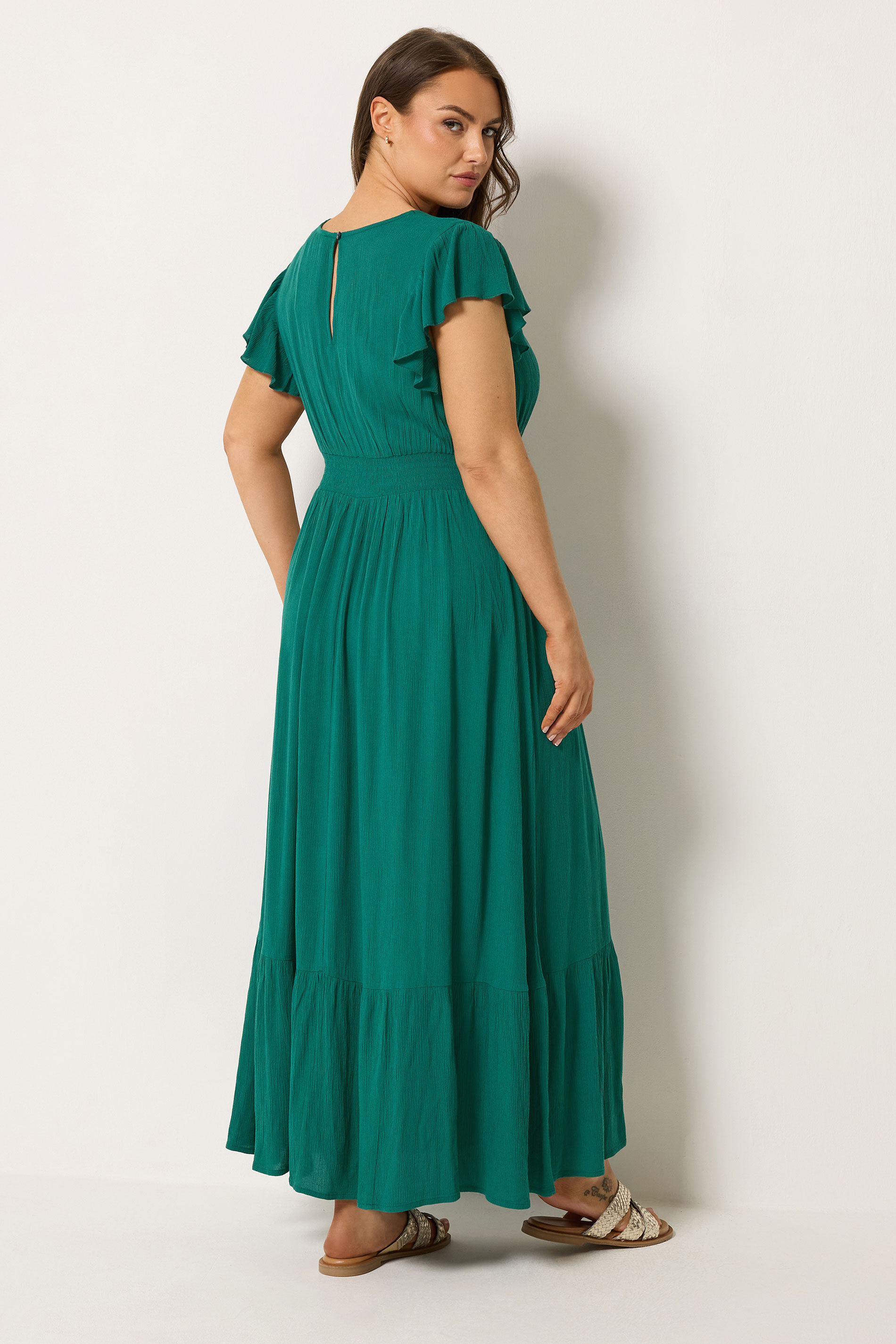 YOURS Plus Size Teal Green Shirred Crinkle Maxi Dress | Yours Clothing 2