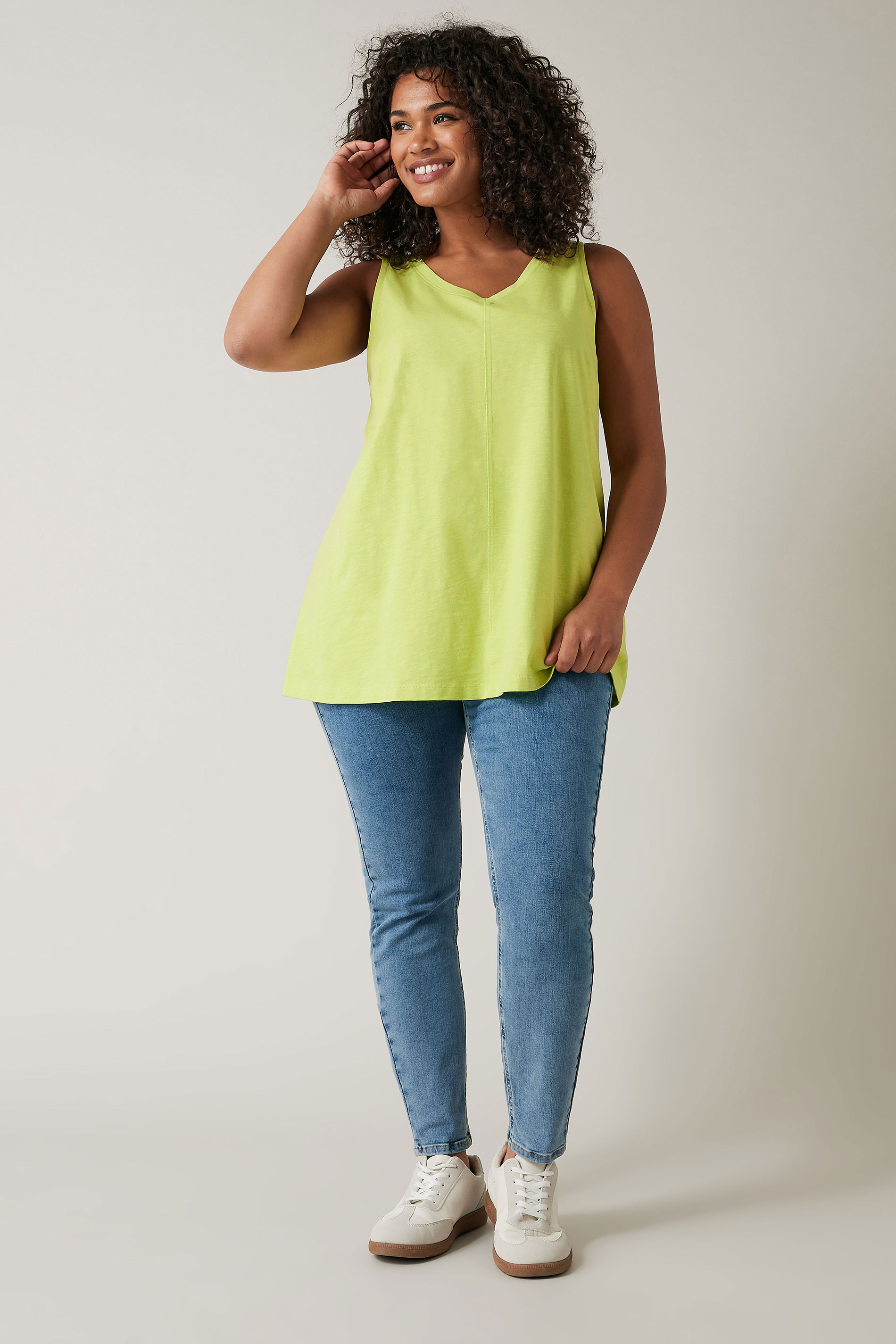 Evans Plus Size Chartreuse Green Cotton Vest Top | Evans 2