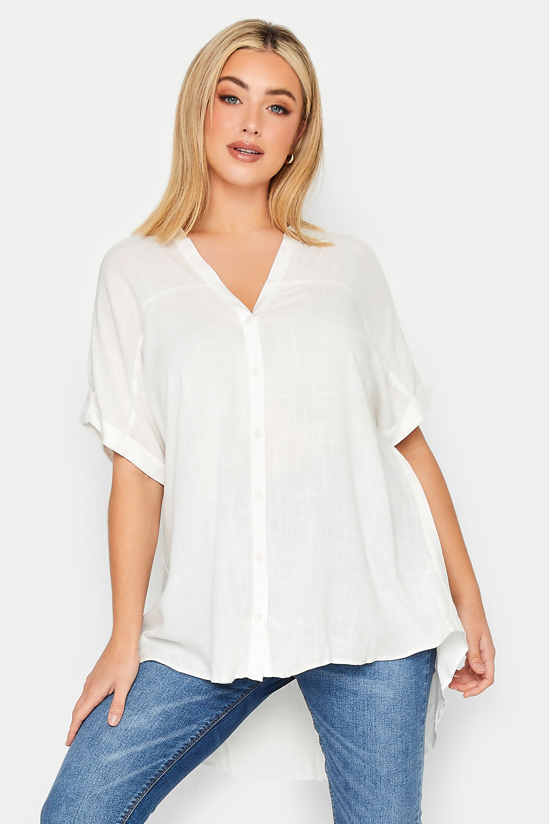 YOURS Plus Size White Button Through Shirt | Yours Clothing  1