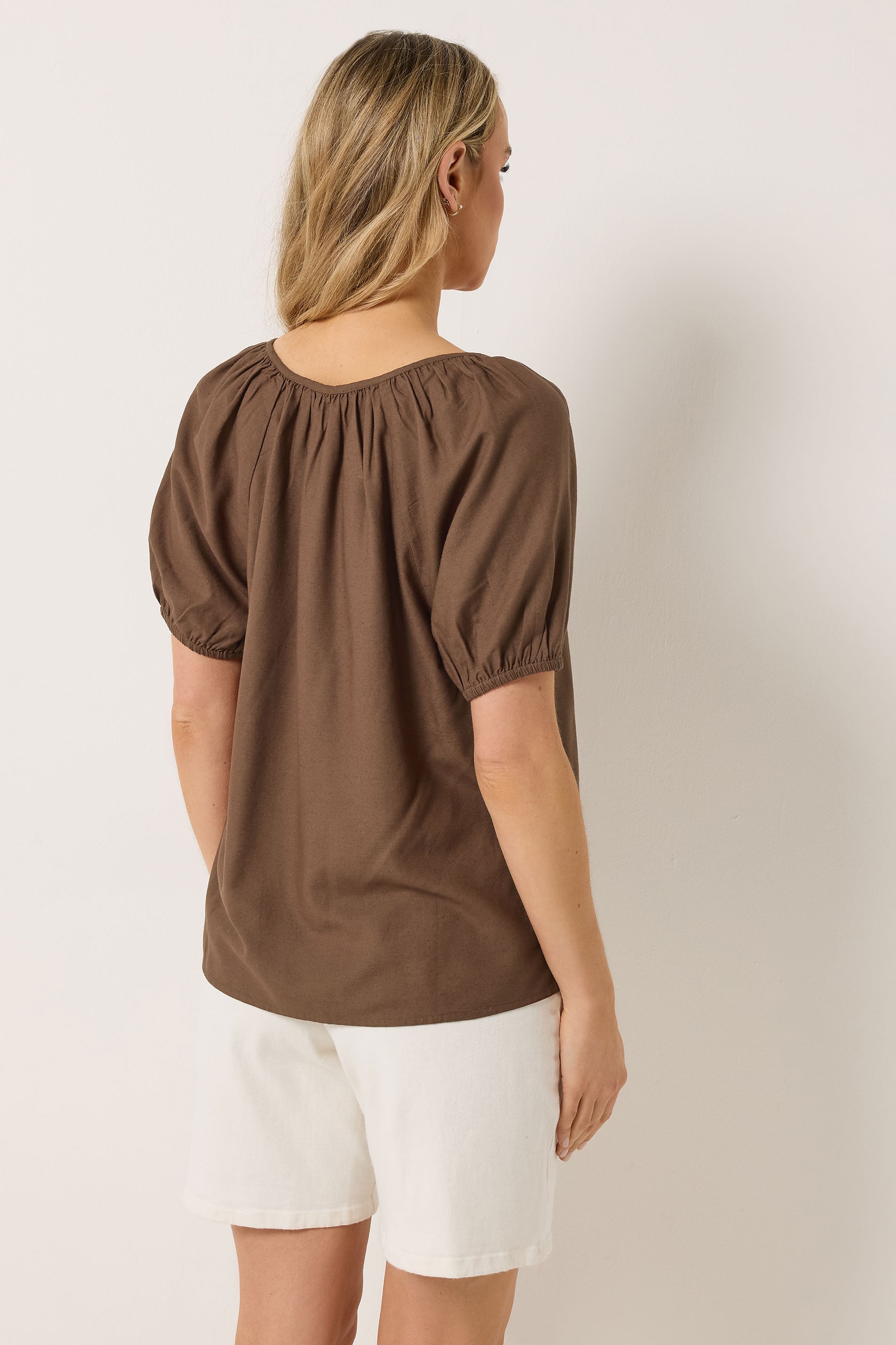 LTS Tall Women's Chocolate Brown Tie Front Linen Blouse | Long Tall Sally 4