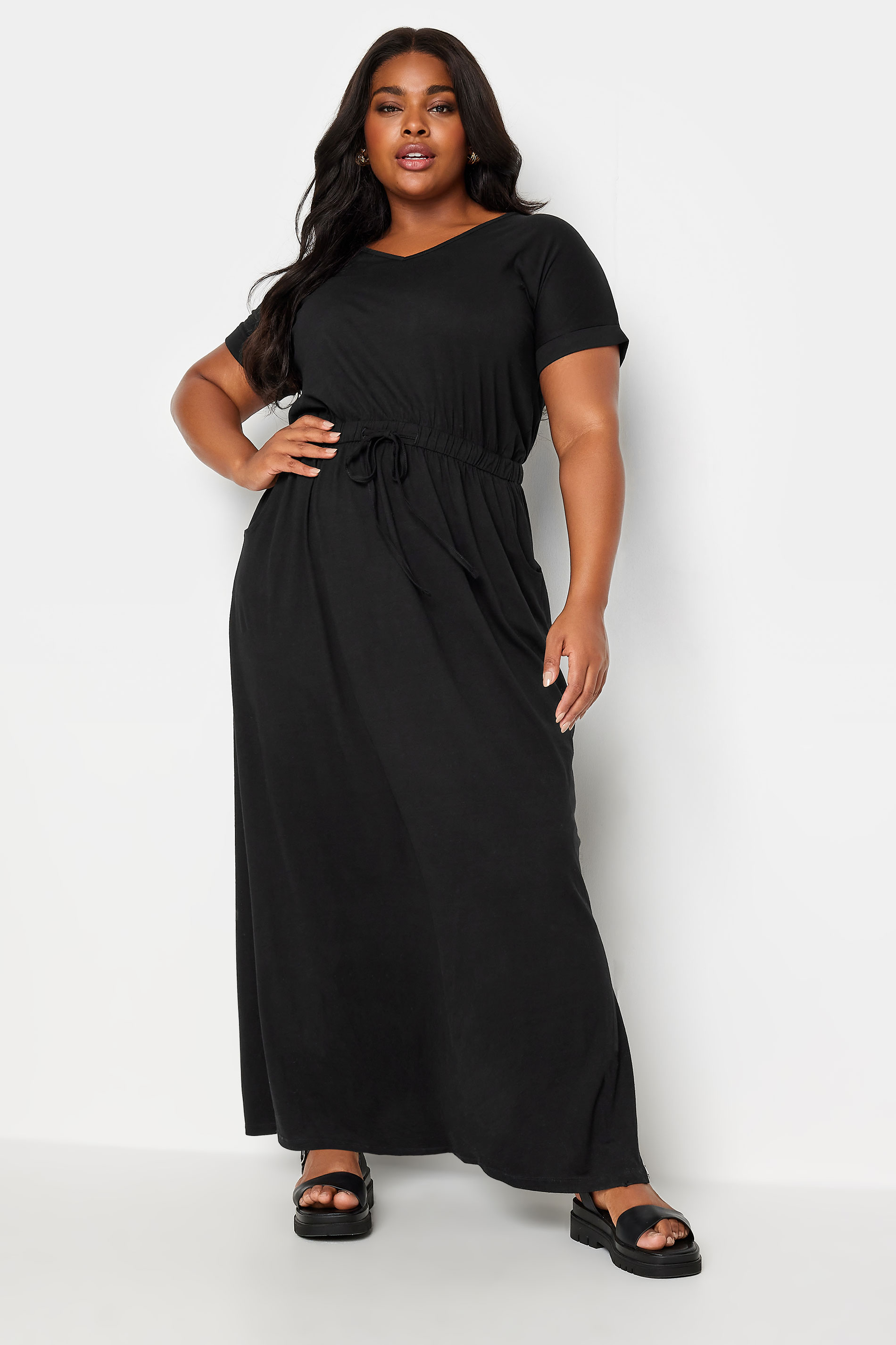 YOURS Plus Size Black Tie Detail Maxi Dress | Yours Clothing 2