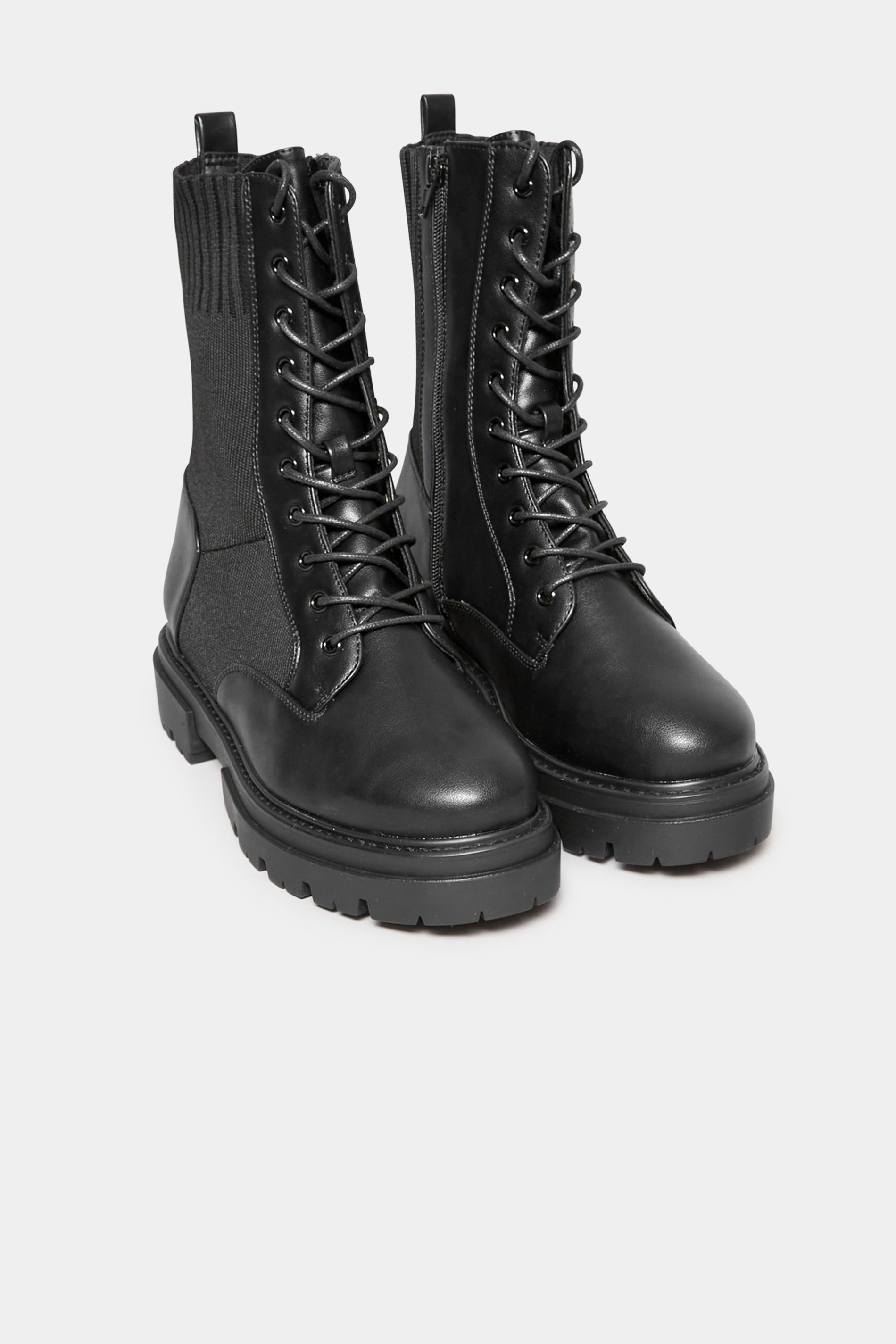 LIMITED COLLECTION Black Sock Lace Up Boots In Wide E Fit & Extra Wide ...