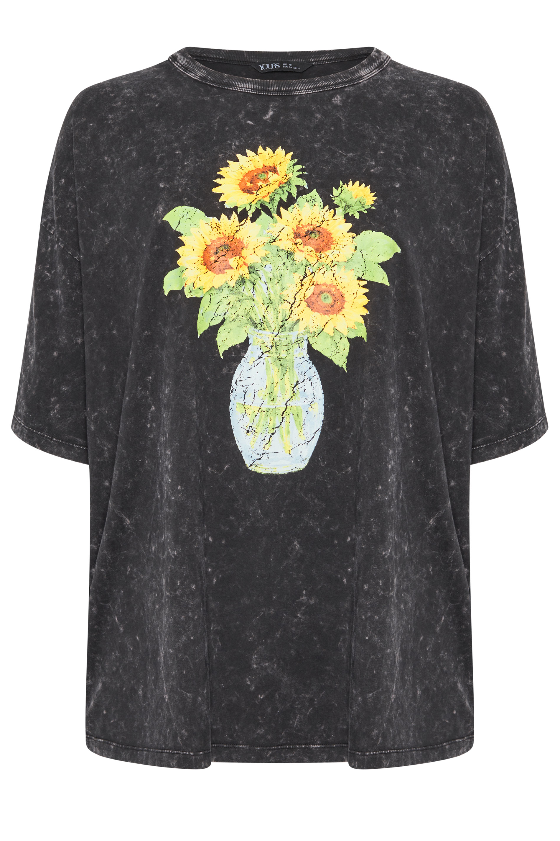 YOURS Plus Size Grey Acid Wash Sunflower Graphic T-Shirt | Yours Clothing 5