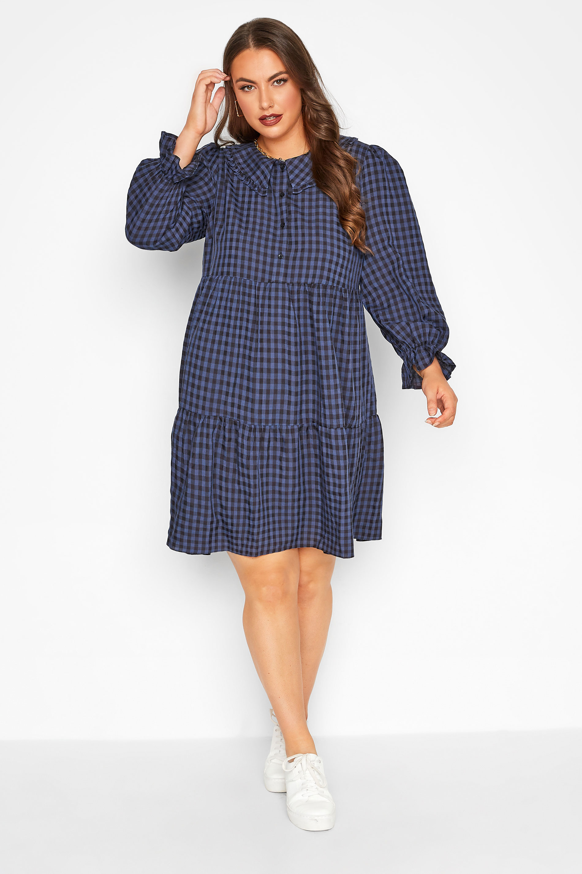 LIMITED COLLECTION Plus Size Blue Gingham Smock Shirt Dress | Yours Clothing 1