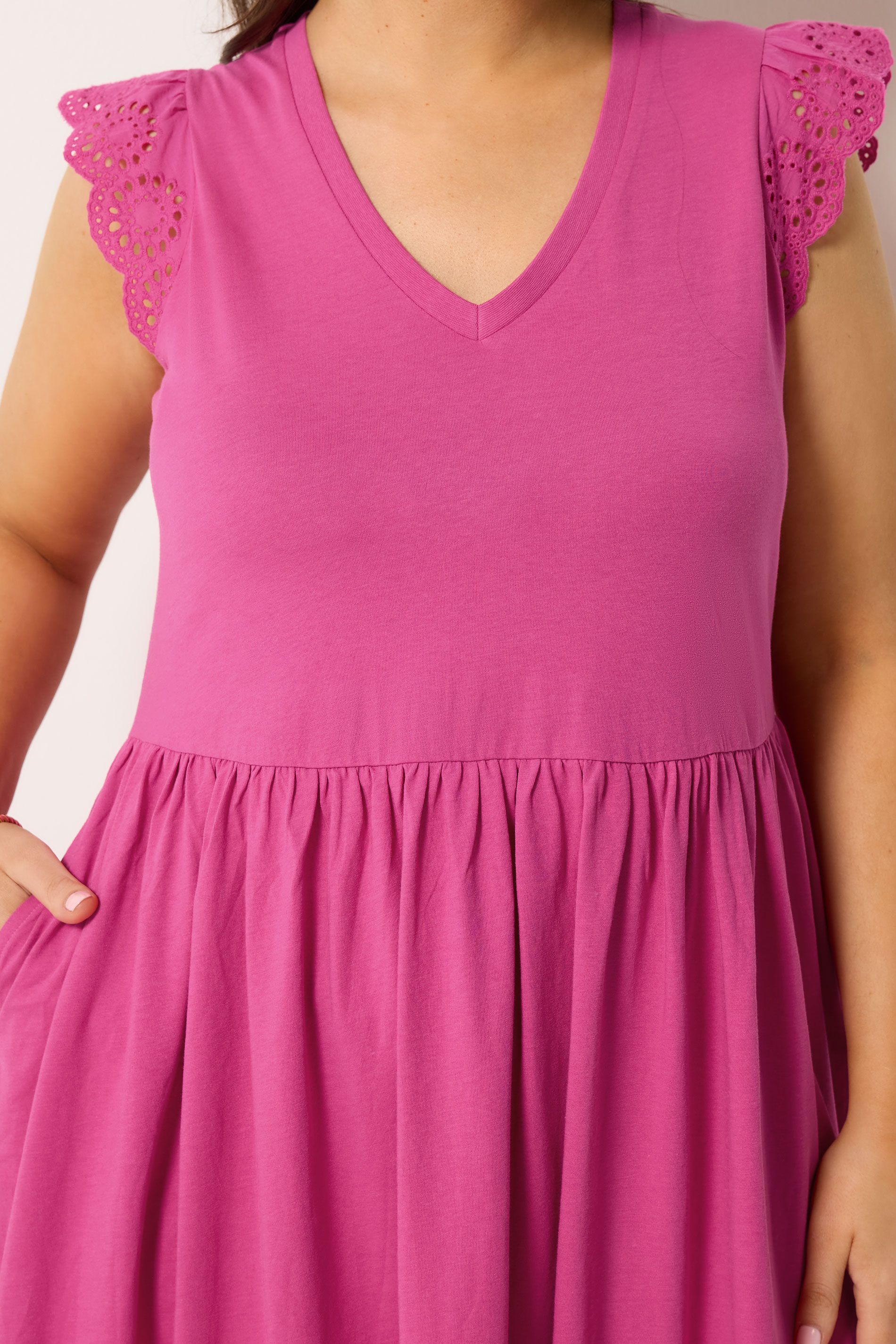 YOURS Plus Size Pink Broderie Anglaise Peplum Dress | Yours Clothing 4