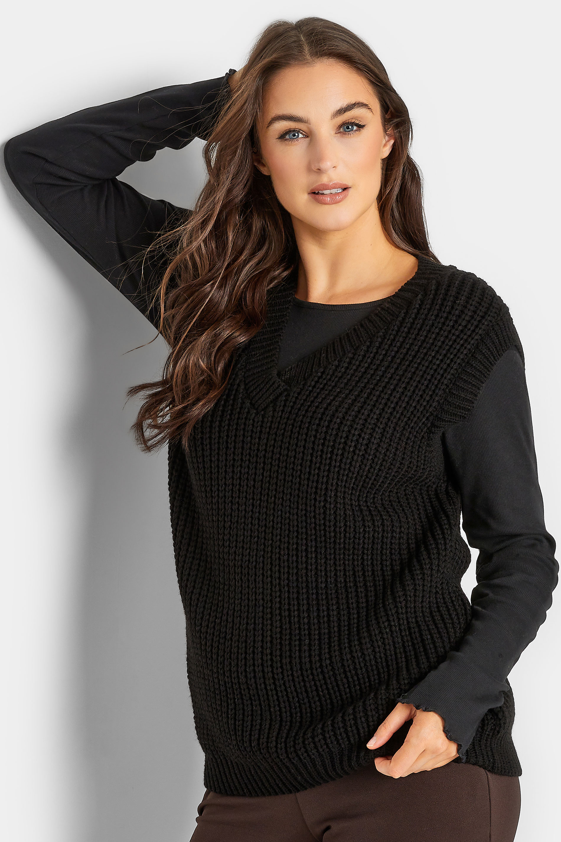LTS Tall Women's Black Knitted Vest Top  | Long Tall Sally  1