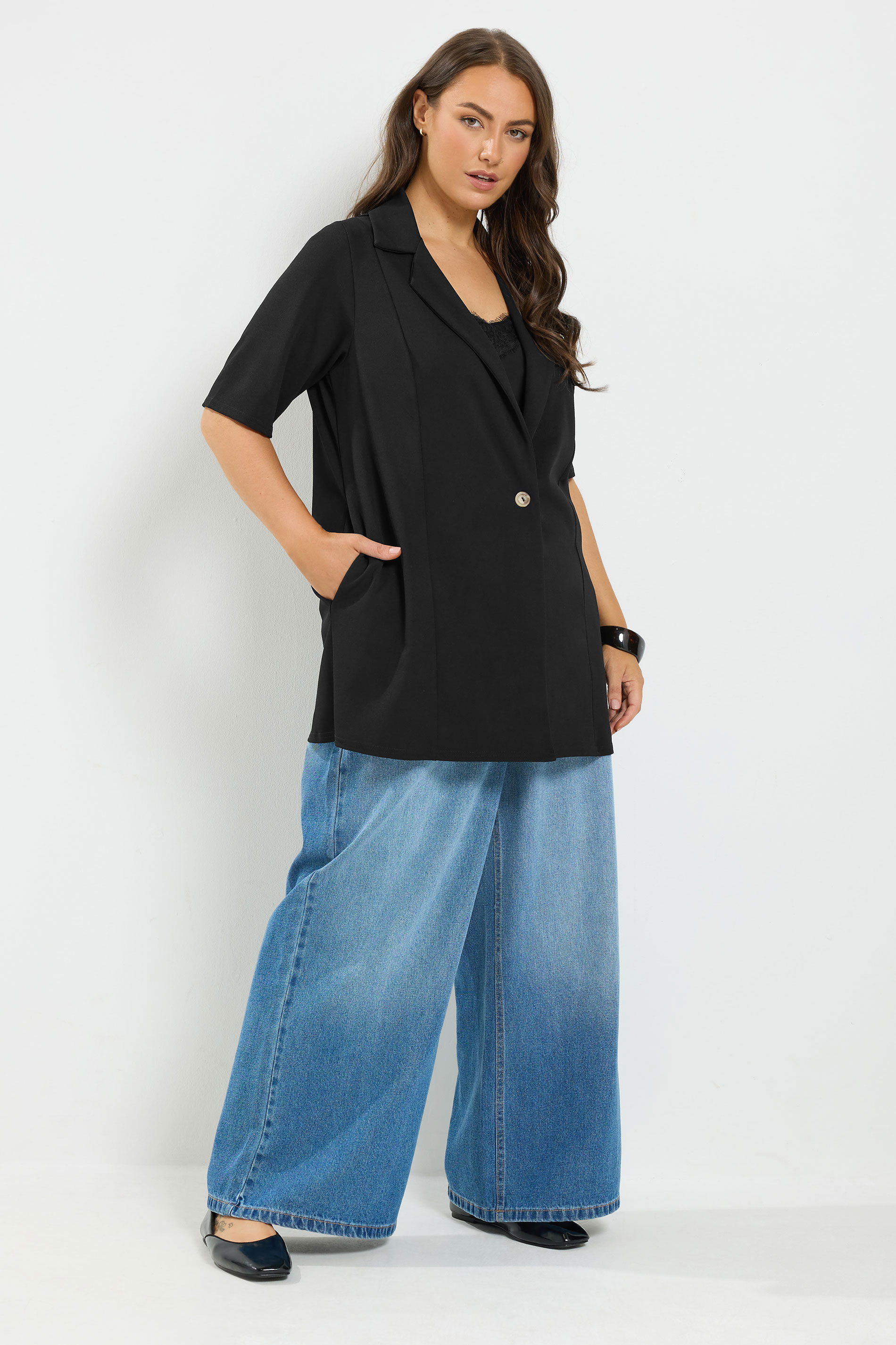YOURS Plus Size Black Short Sleeve Blazer | Yours Clothing 5