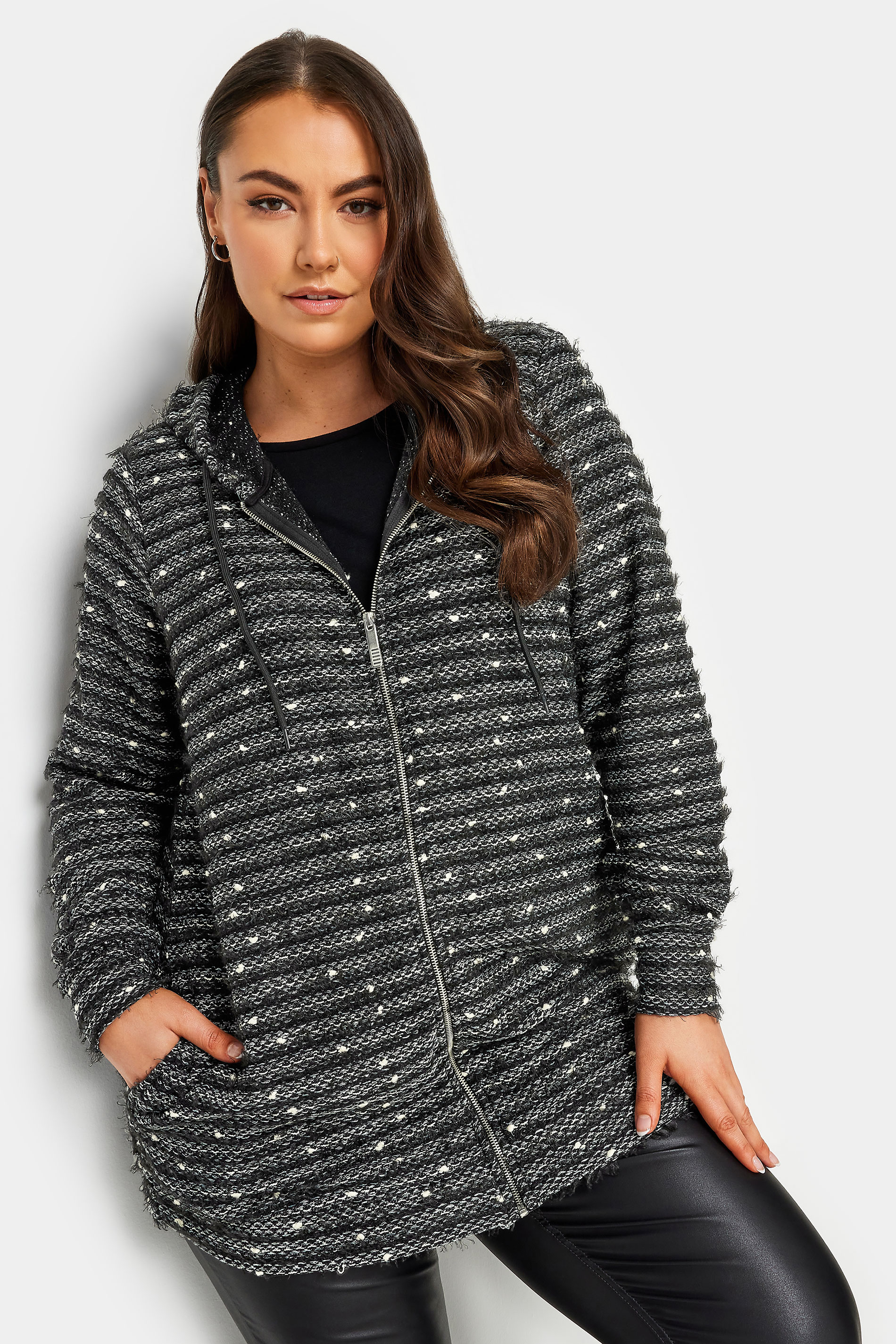 YOURS Plus Size Black Textured Zip Up Hoodie | Yours Clothing 1