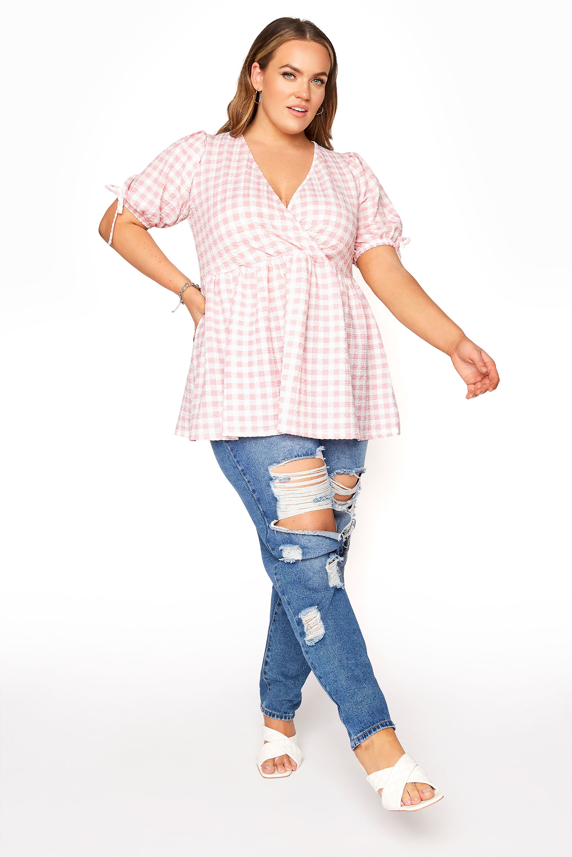 LIMITED COLLECTION Pink Gingham Wrap Front Smock Top