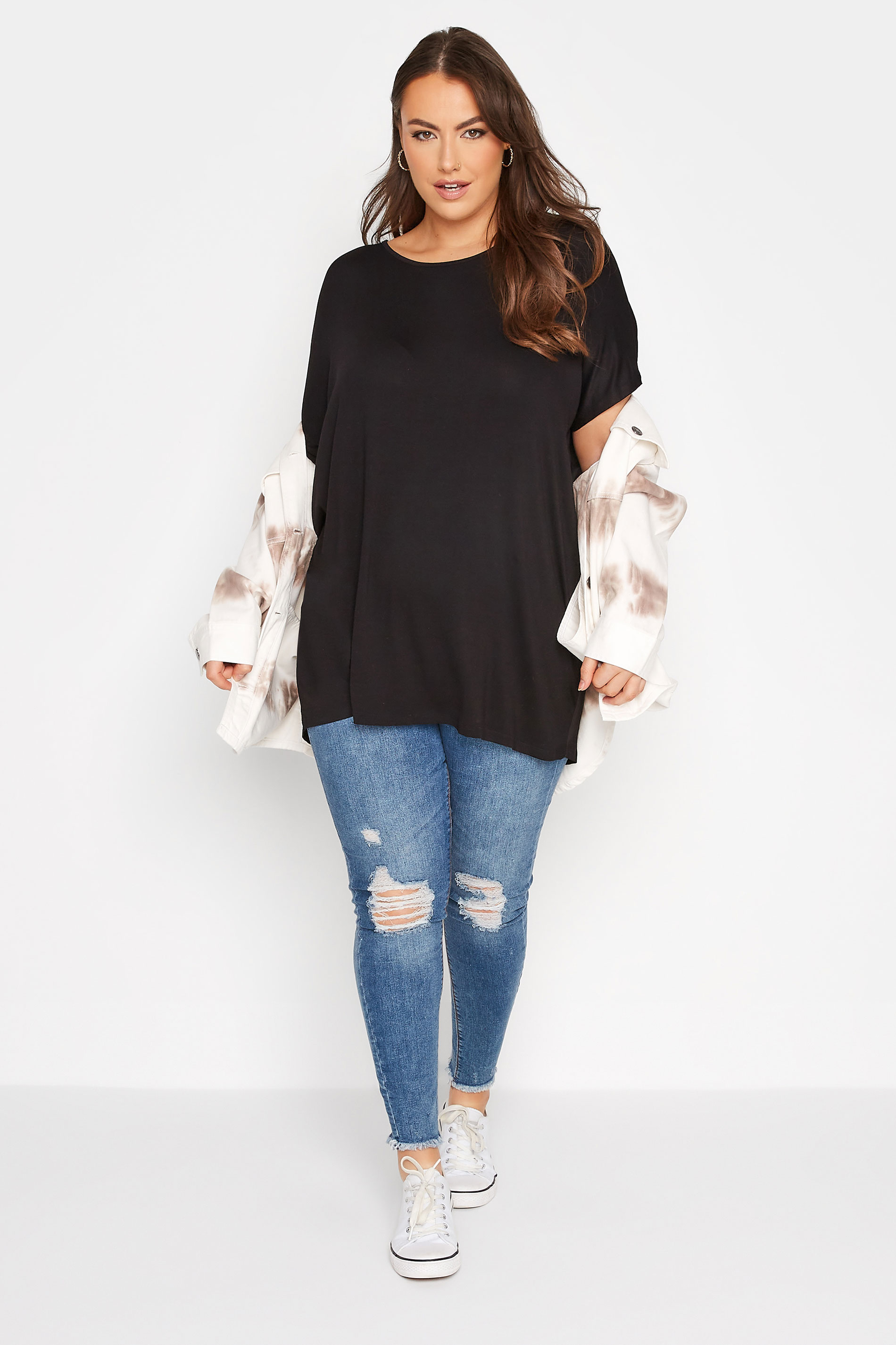 Plus Size Black Grown On Sleeve T-Shirt | Yours Clothing
