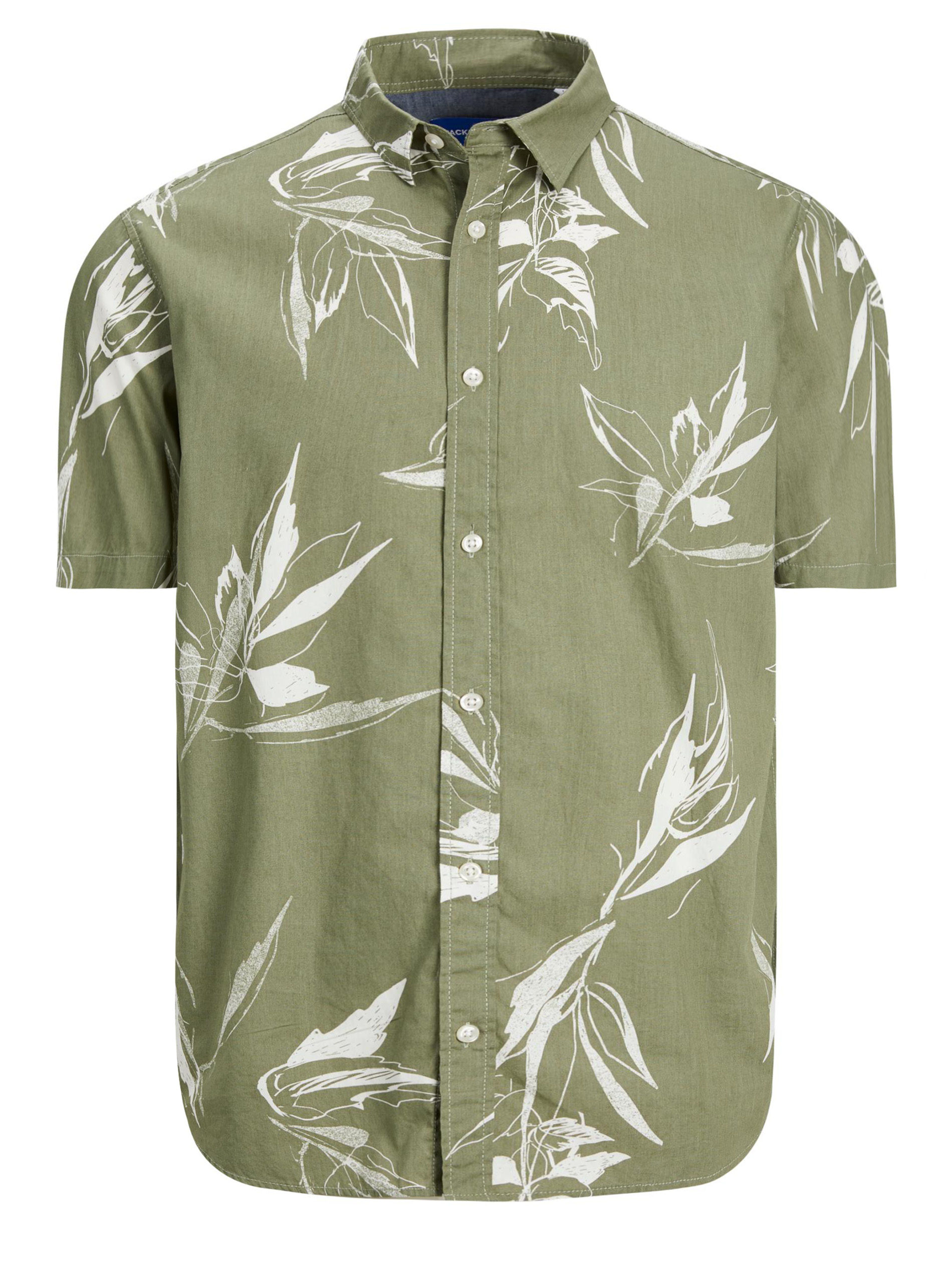 JACK & JONES Big & Tall Khaki Green Floral Print Shirt | BadRhino 1