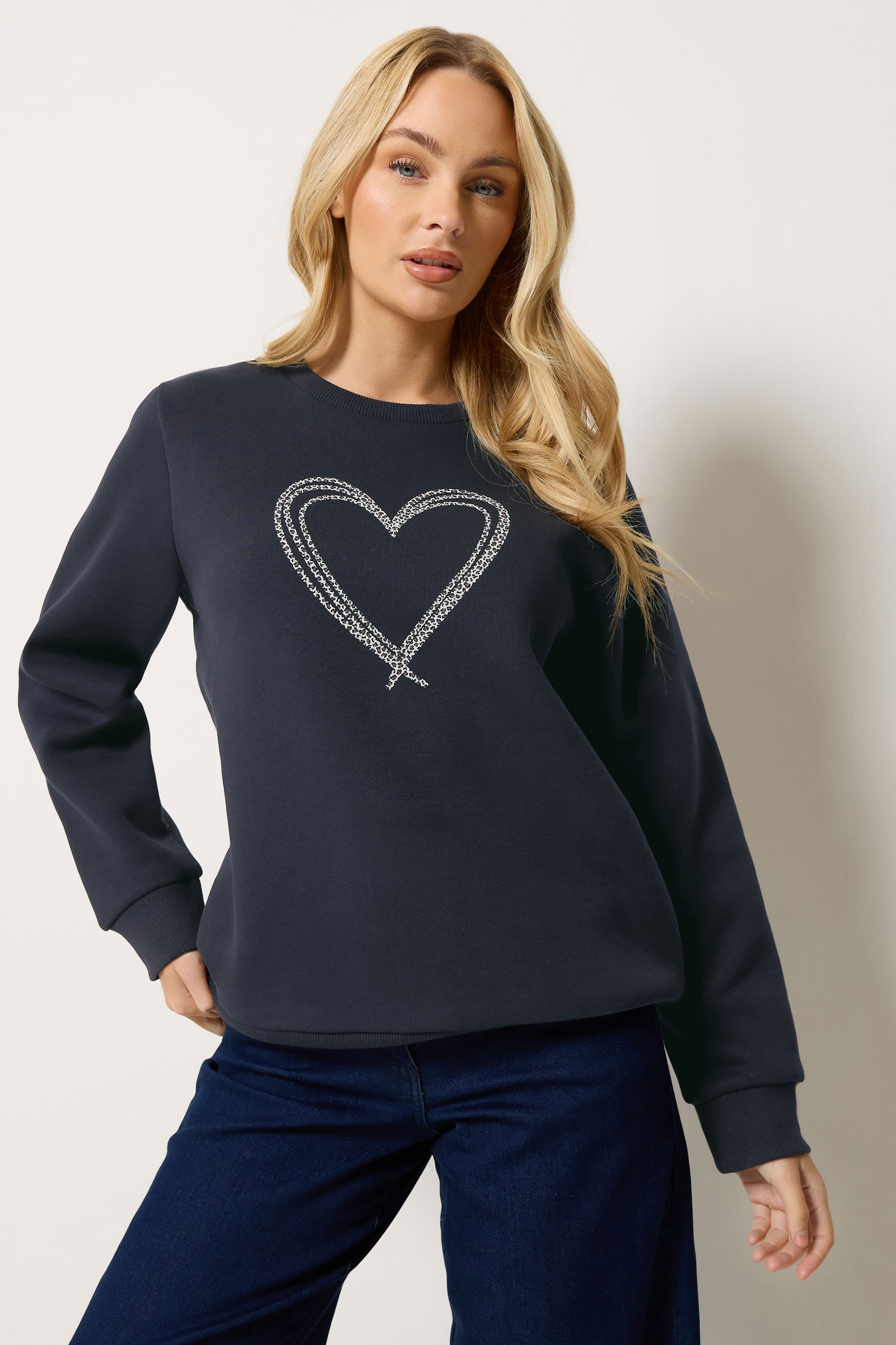 M&Co Navy Blue Animal Print Heart Sweatshirt | M&Co 3