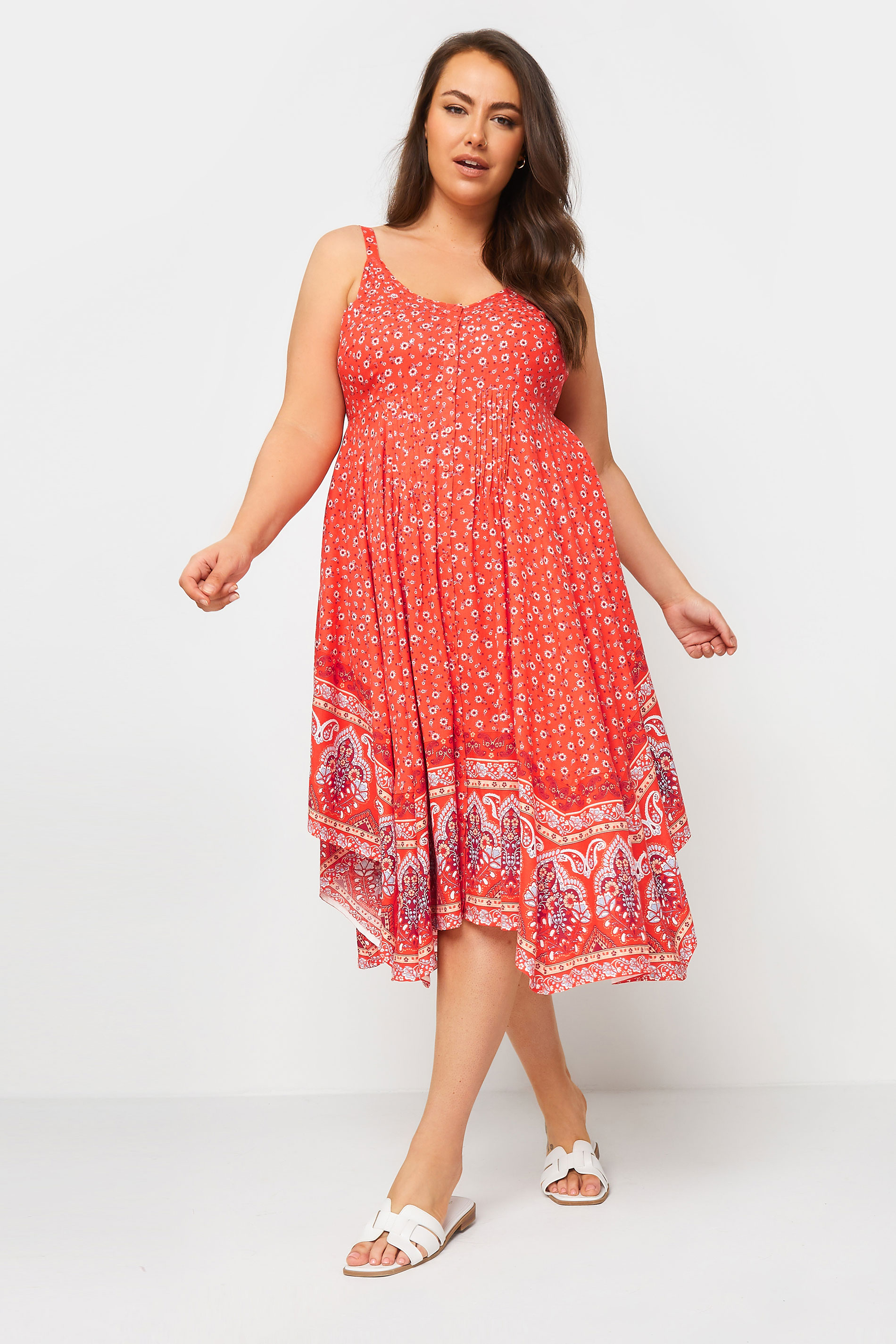 YOURS Plus Size Red Floral Print Hanky Hem Dress | Yours Clothing 2
